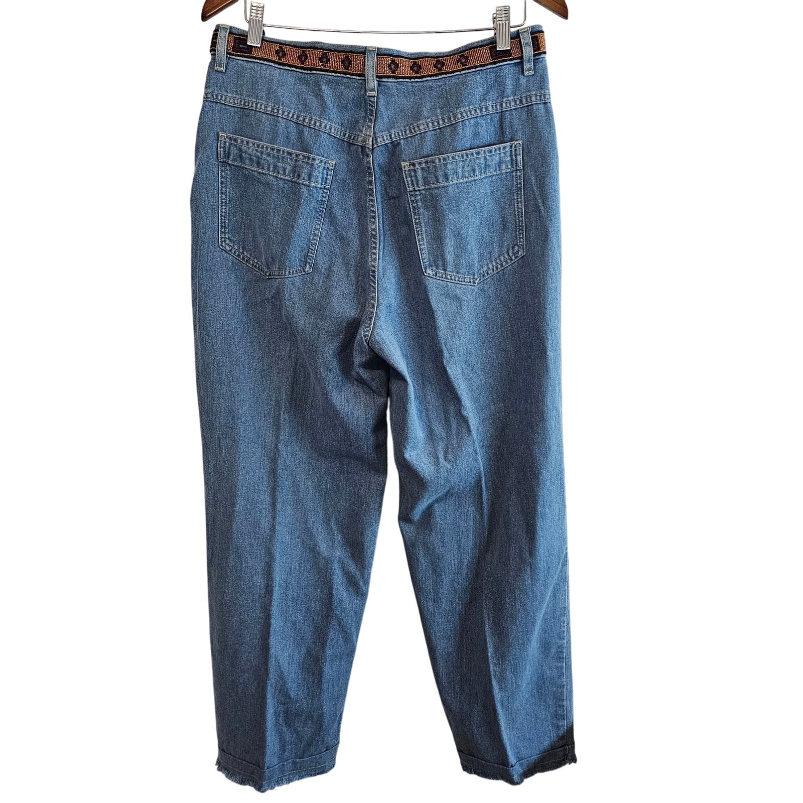 Democracy Vintage Beaded Jeans Women Size 14 Blue Y2K Cottage Boho Western Indie