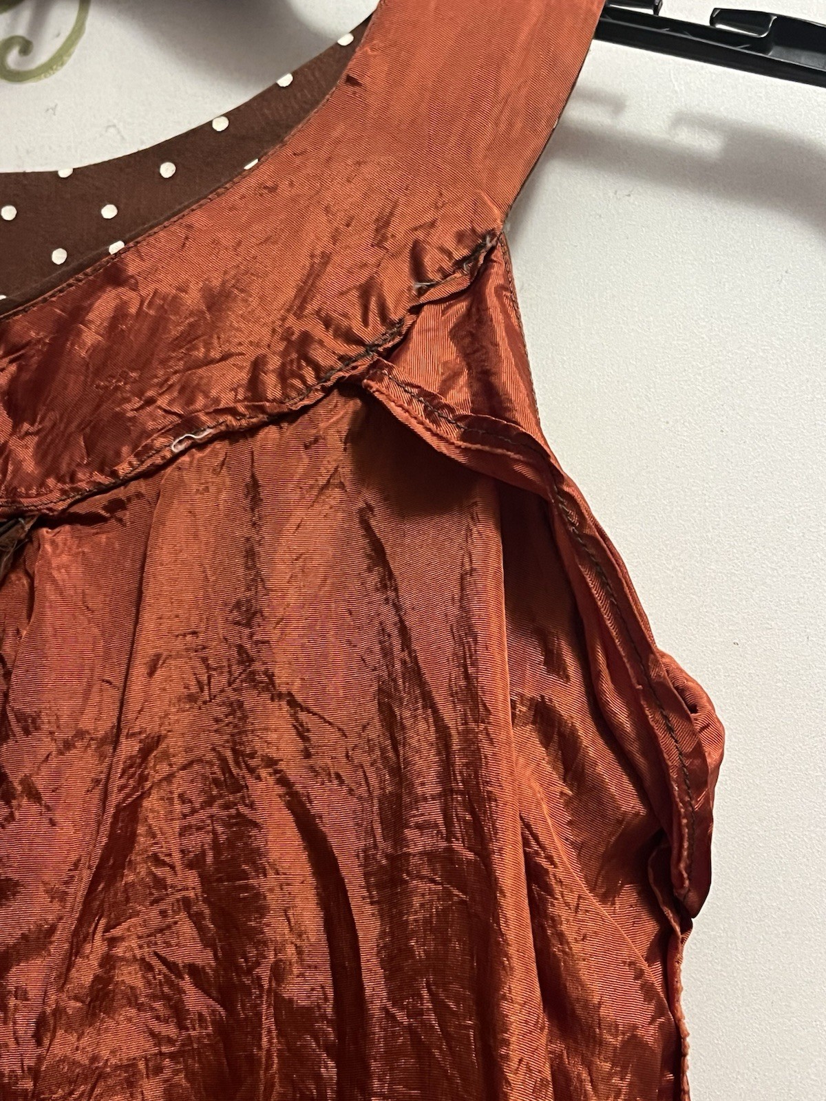 Vtg 1960’s Brown With White Polka Dots Pleated Sleeveless A-Line Dress Cut Tag