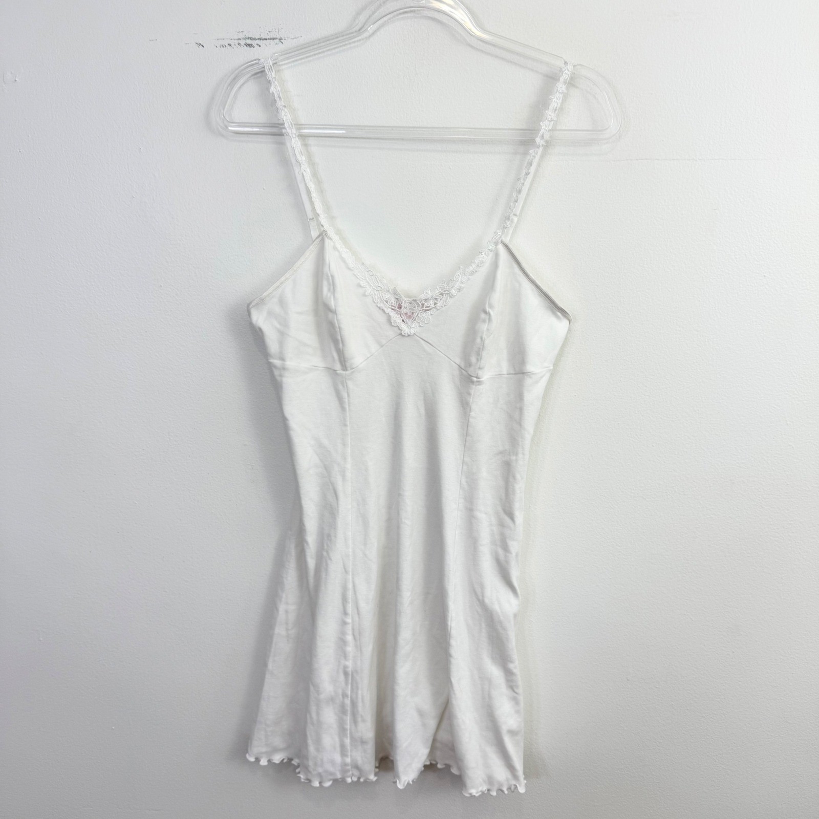 Vintage 2003 Victoria’s Secret White Cotton Lace Trim Slip Dress Medium Y2K