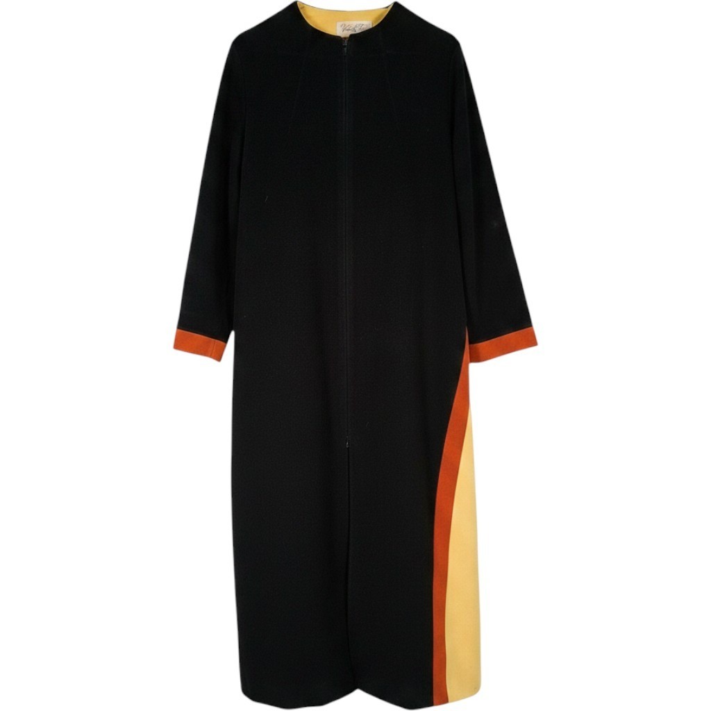Vtg Vanity Fair Color Block Velour Robe Dress Womens 14 Zip Front Housecoat USA