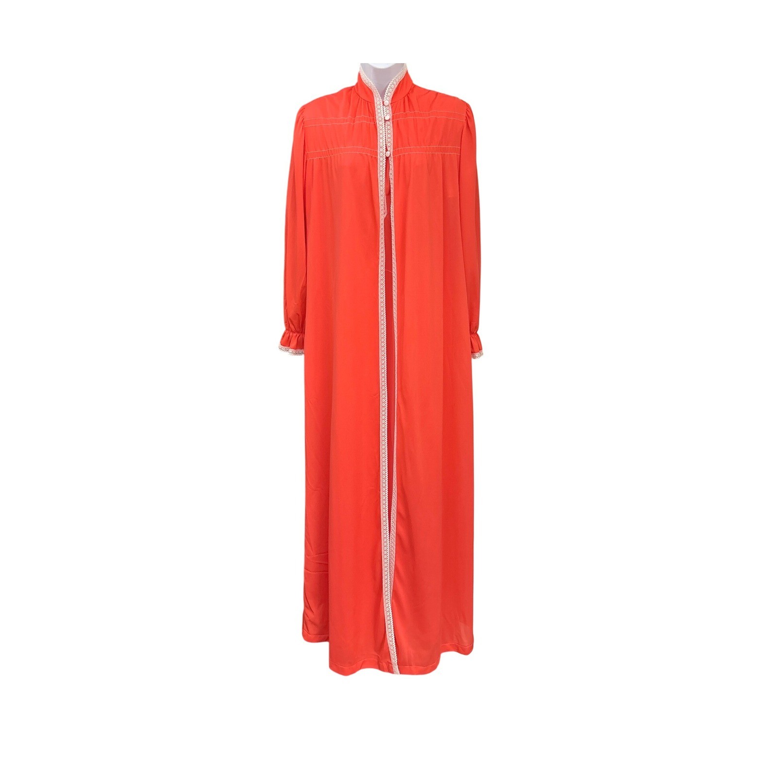 NWT Vintage Montgomery Ward Coral Hostess Gown Maxi Nightgown Lace Trim Peignoir