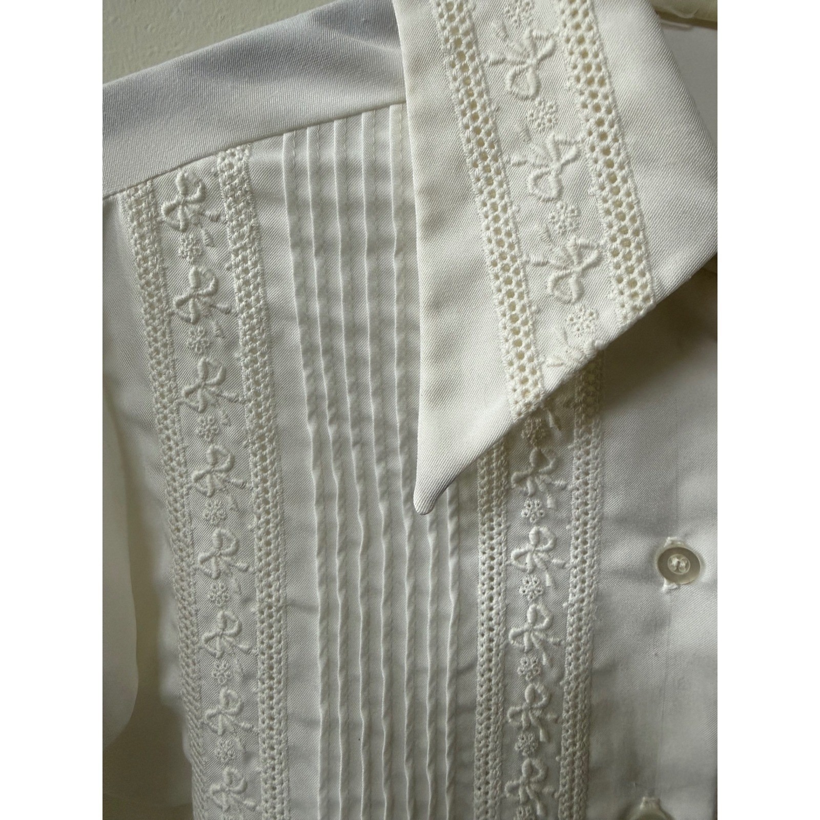 Vintage Terry Chicago Womens Western Blouse White Embroidered Pintuck Bows Sz S