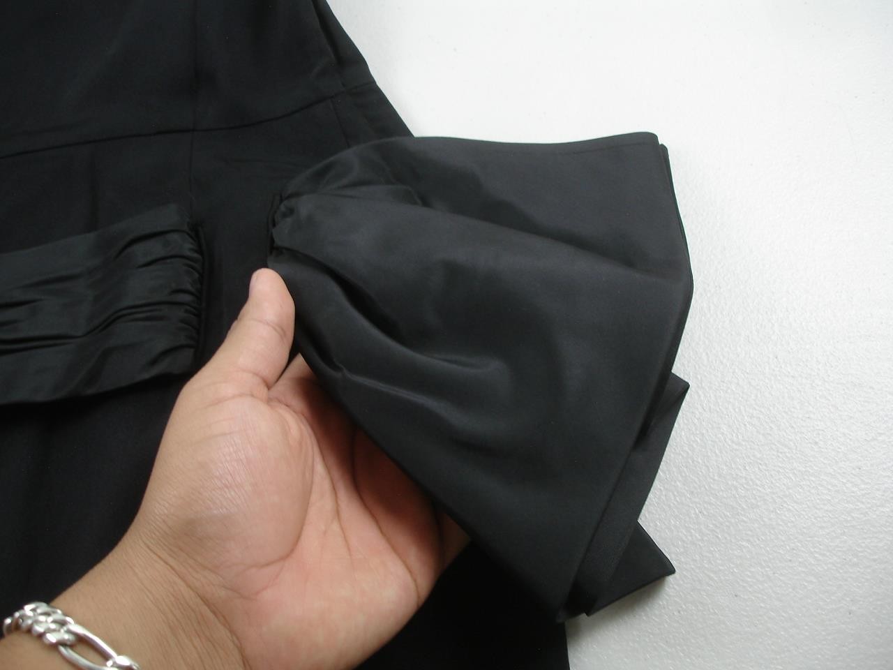 Women’s sz XS Vtg 1920’s Black Crepe Dress Peplum Bow Ruched Sleeves Long Sleeve