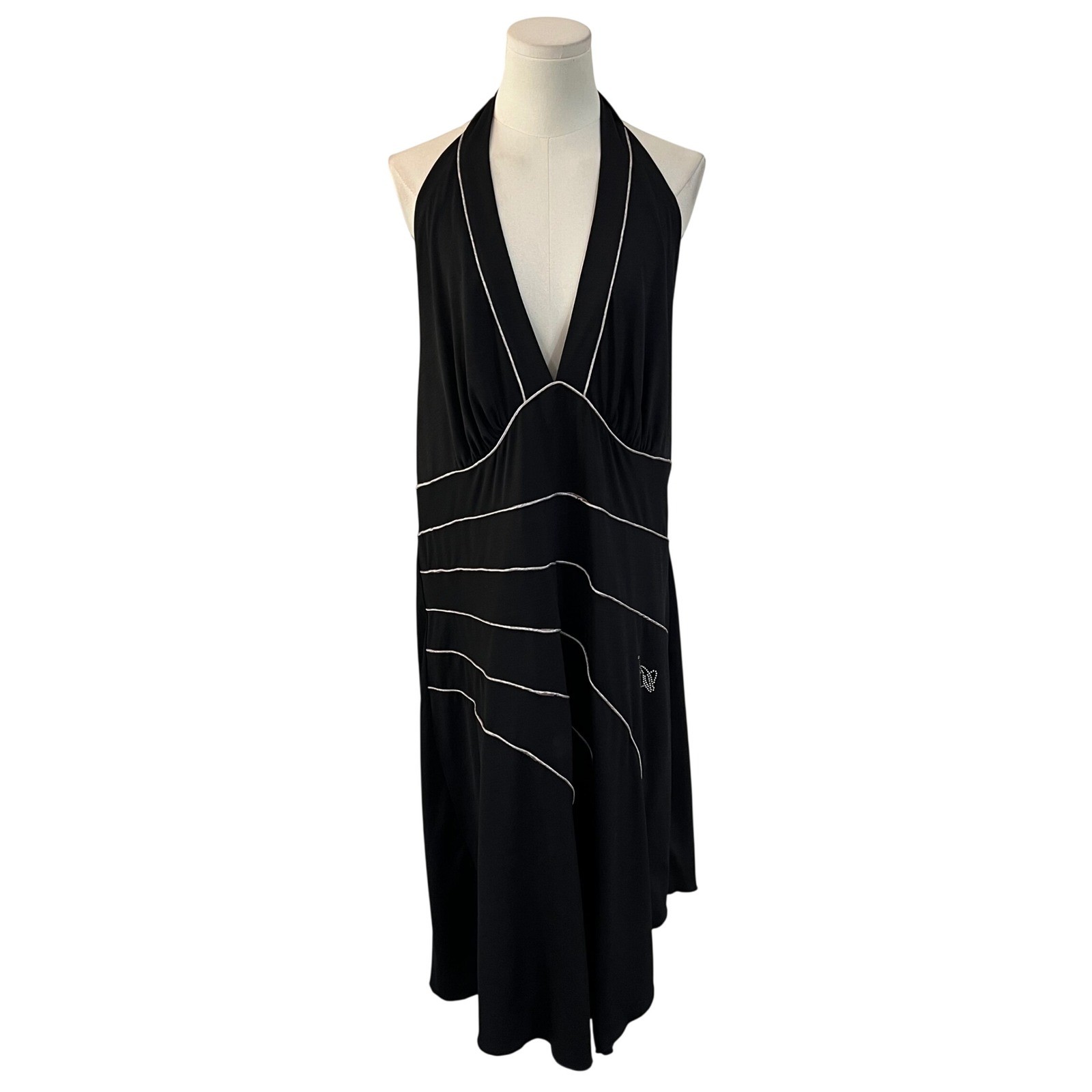 Baby Phat Black Halter Open Back Midi Dress Rhinestone Cat Y2K Plus Size 2X