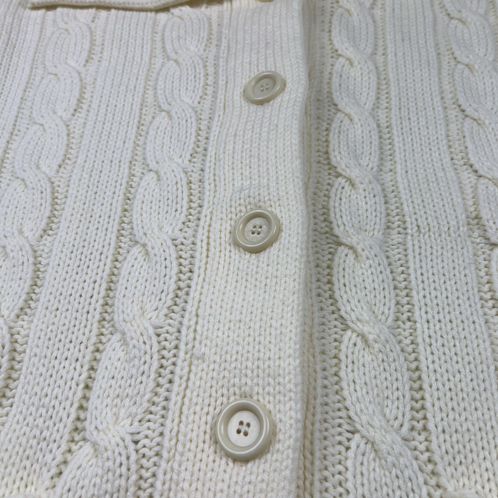 Vintage Sears Ivory Cable-Knit Chunky Fisherman Cardigan Sweater High Neck Sz 42