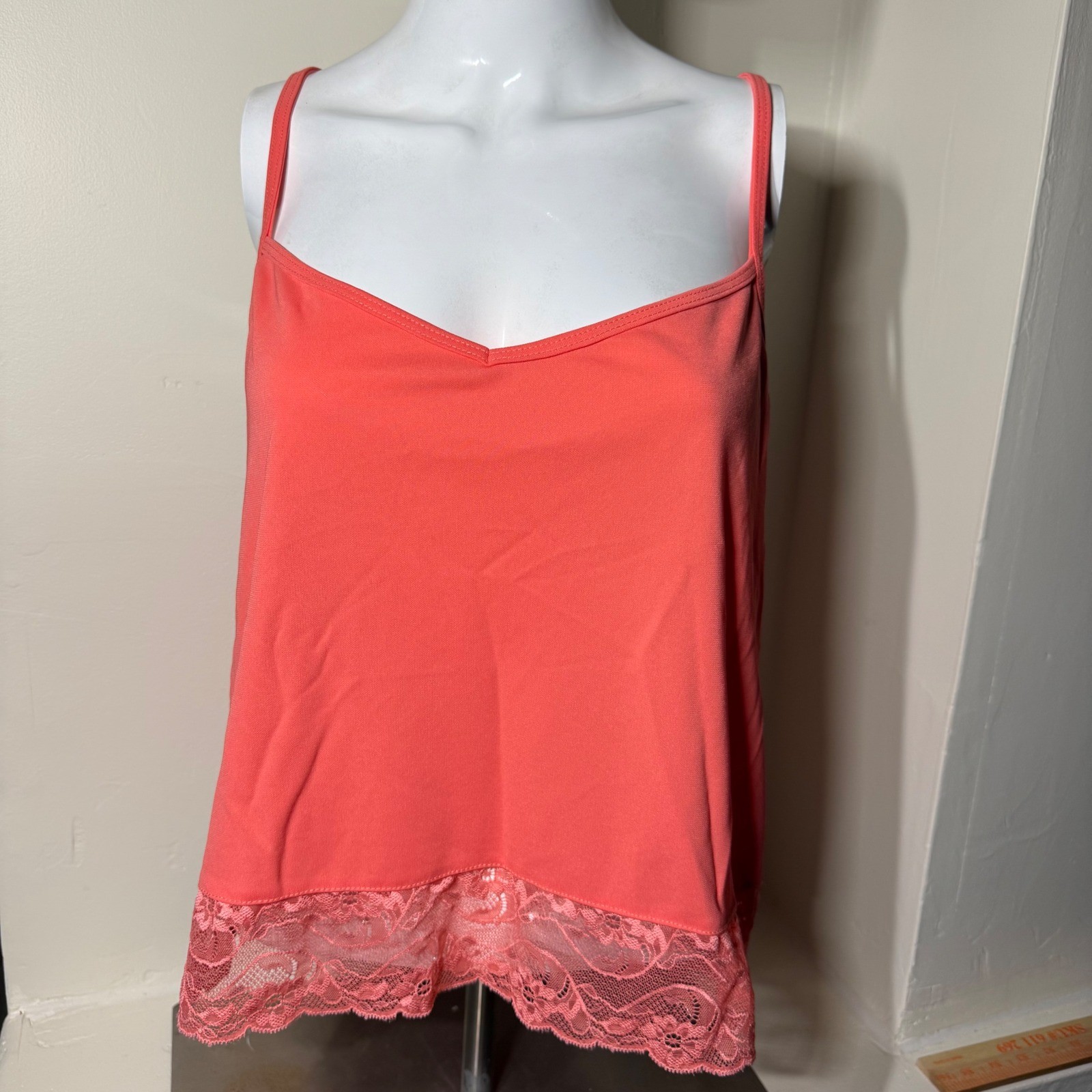 H&M Coral Lace Trim Cami Tank Top Womens Large Sleeveless Racerback