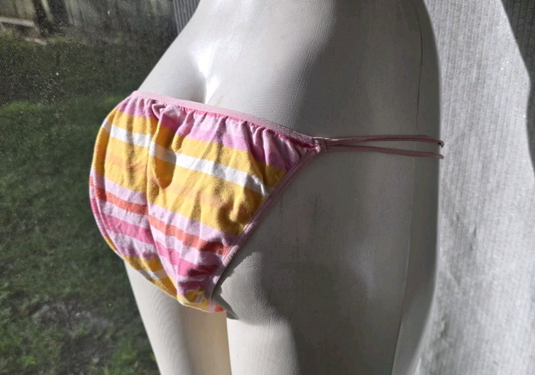 Y2K Victorias Secret PINK Low Rise Stripe Double String Bikini Panty LARGE
