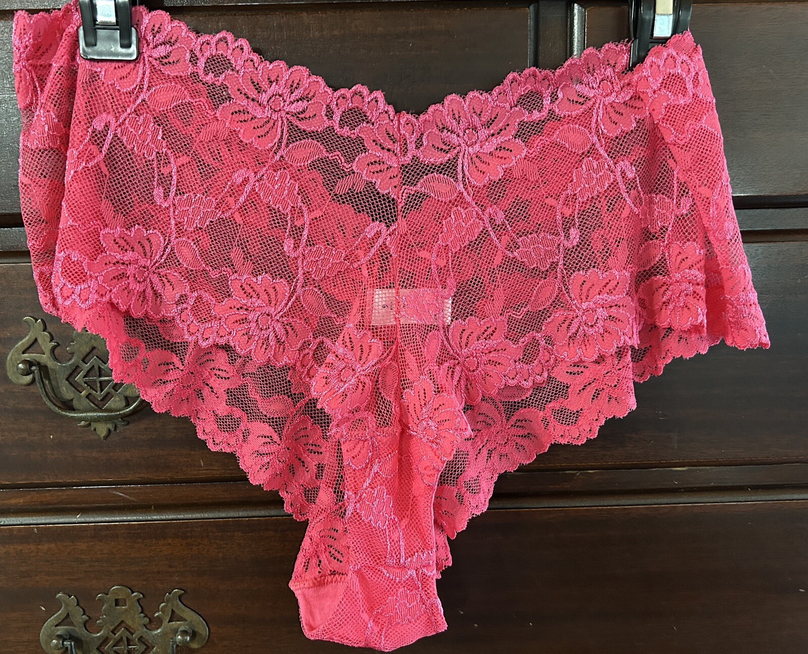 Vtg Unbranded 19704X Sheer Floral Stretch Lace Sz 9 Pink Hipster Panties #73