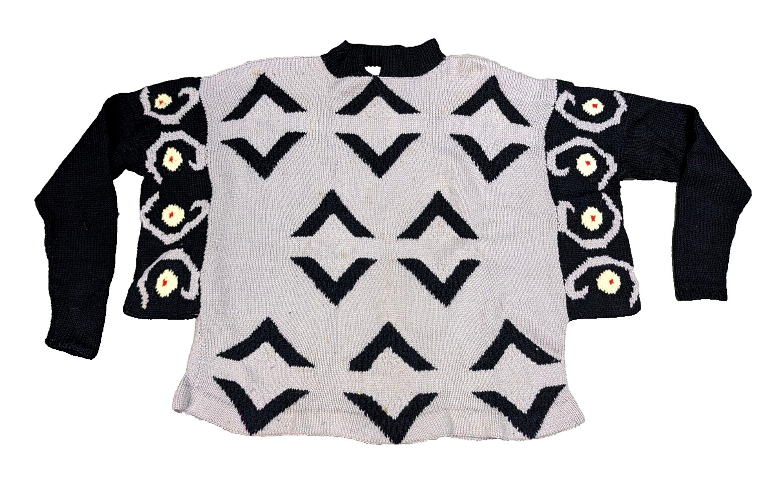 Vintage Artisan Sweater 80s Abstract Pattern Chunky Knit Womens L Boxy Bold