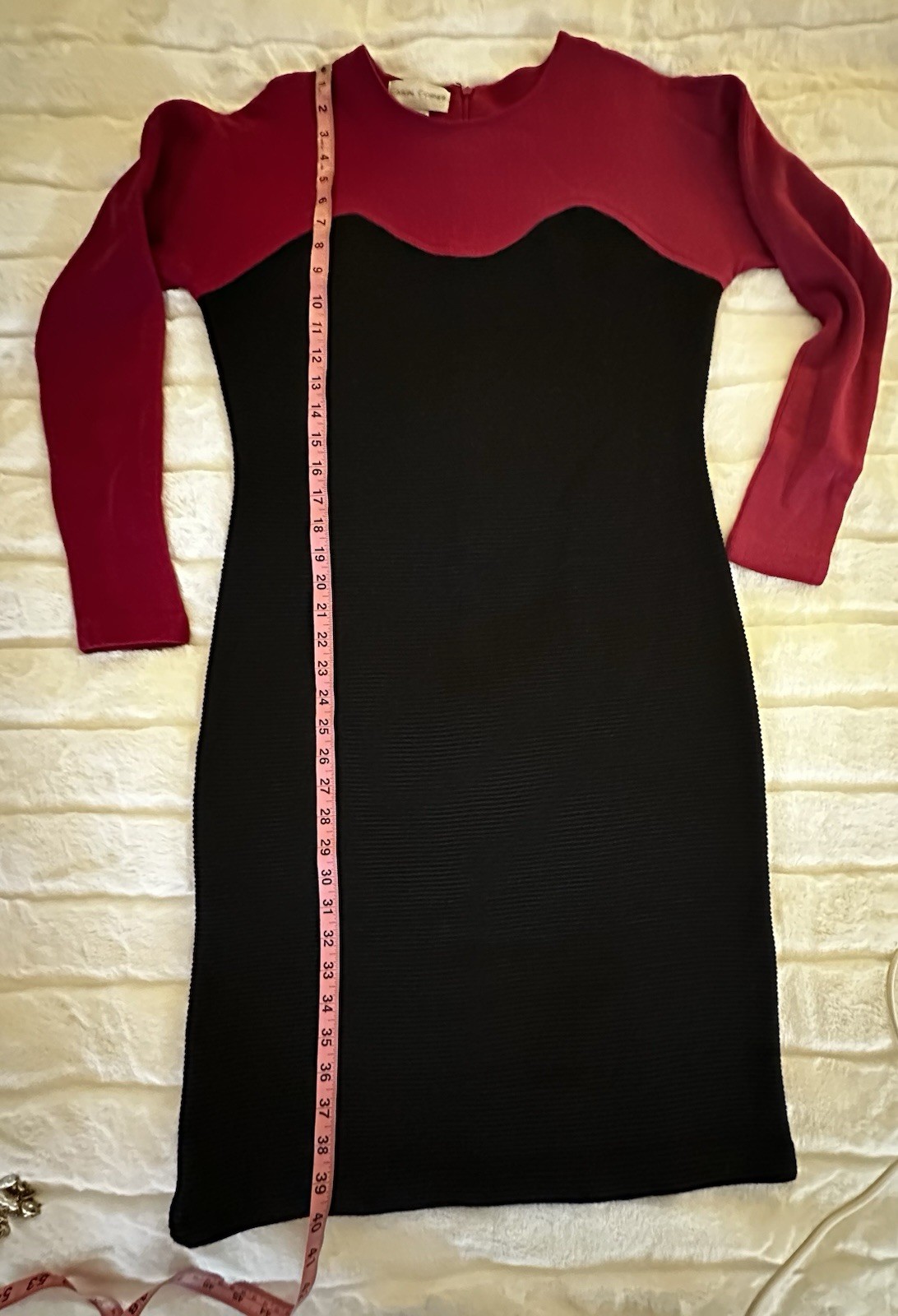 VINTAGE CASUAL CORNER 80/90s RARE FUCHSIA BLACK SWEATER WIGGLE LBD DRESS L