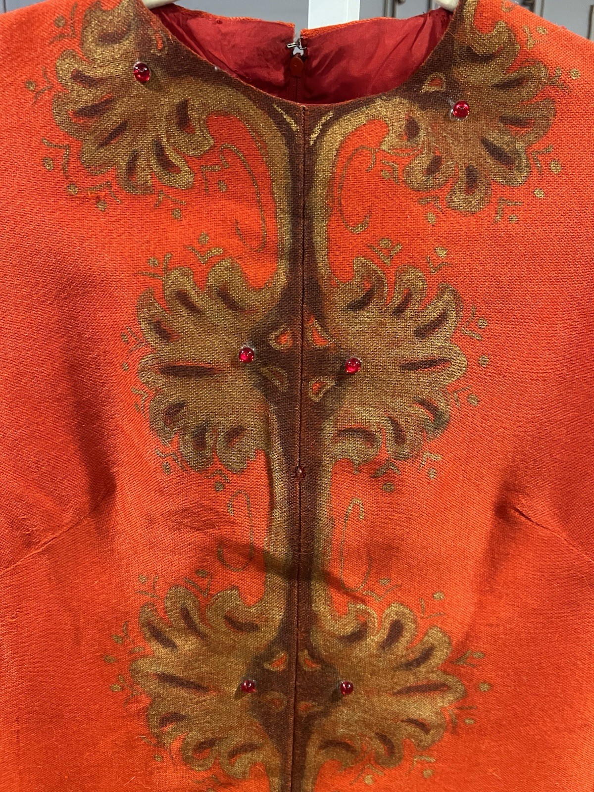 Nikos And Takis Vintage Handmade Greece 70’s Long Handpainted Jeweled Red gown