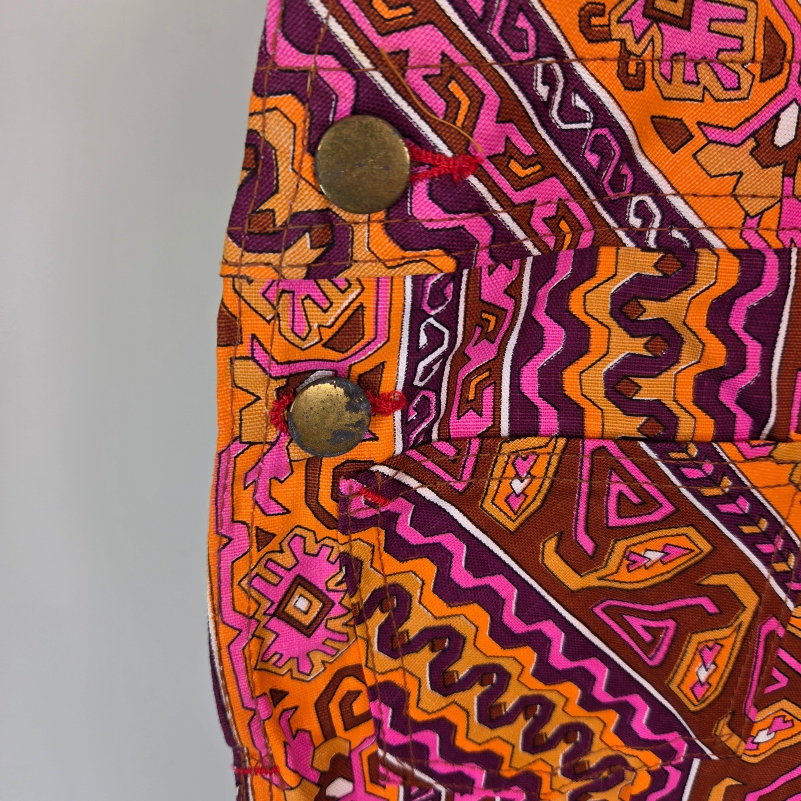 Vintage Fly Mfg Co Geometric Print Cotton Overalls Orange Pink Purple Size 12