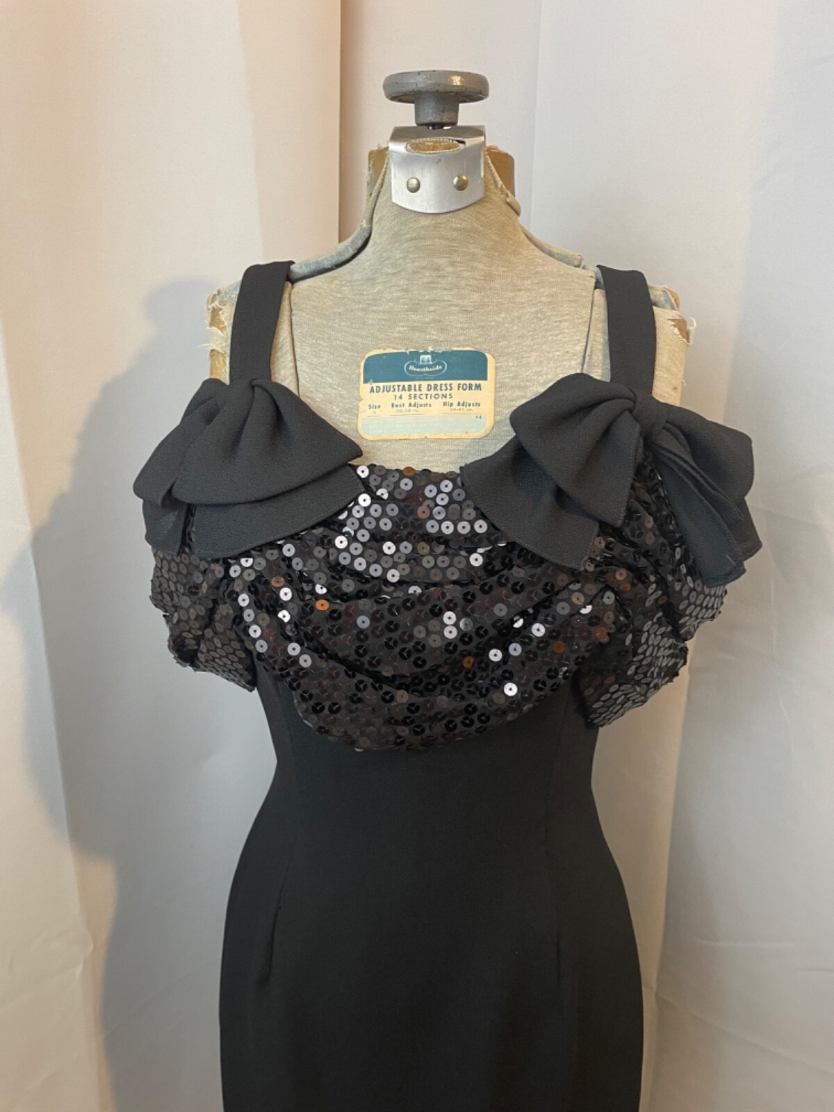 Black Sequin Mini Dress 1970s Vintage Disco Party Glam XS S