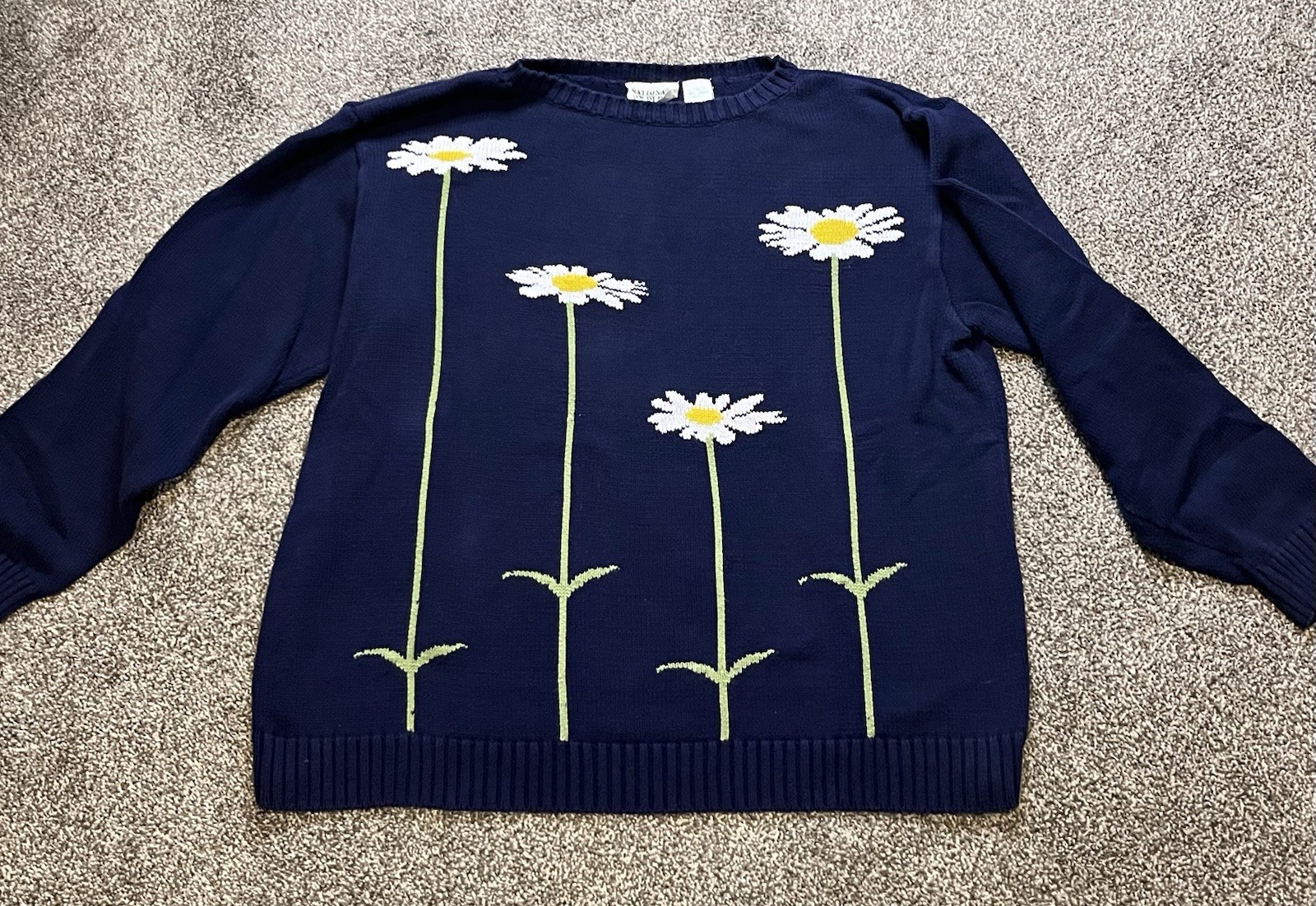 Wildlife Federation Vintage Daisy Long Sleeve Sweater Navy 100% Cotton XL