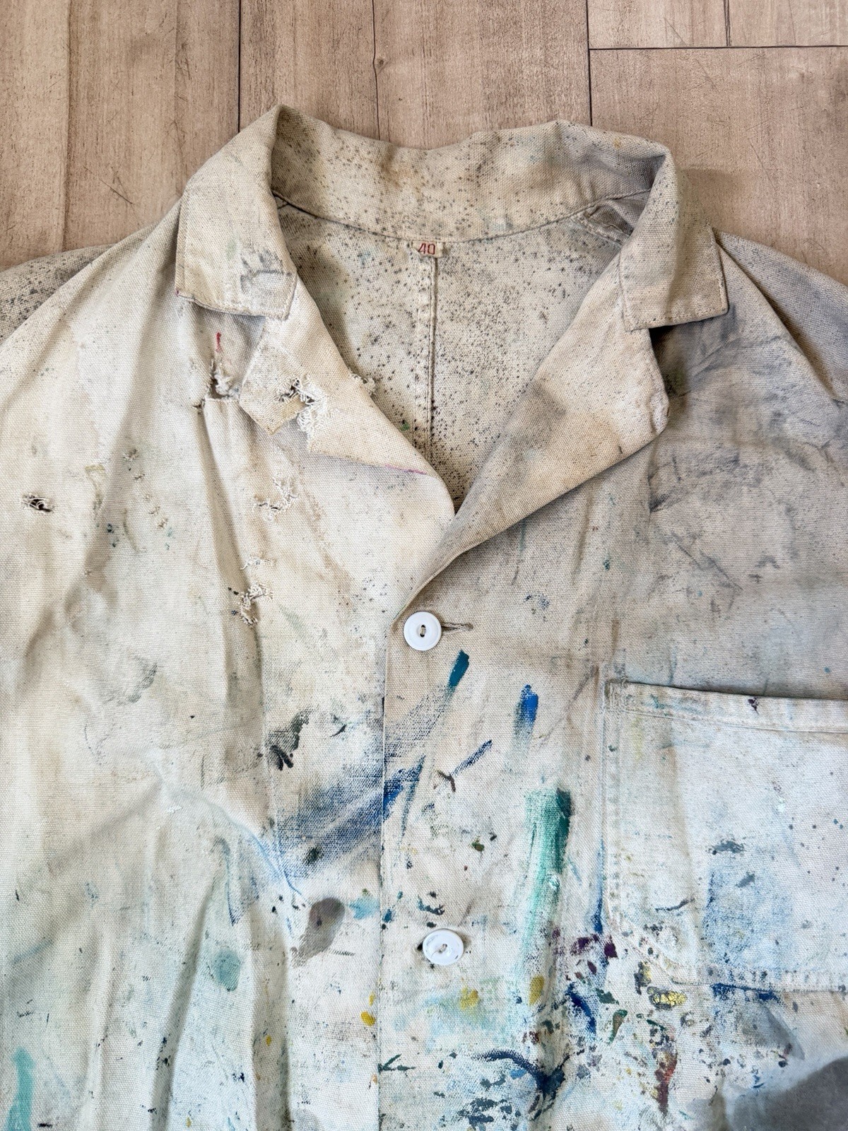 Vintage 60s Artist Painter Craftsman Canvas Smock Jacket Coat – Size 40 Thrashed
