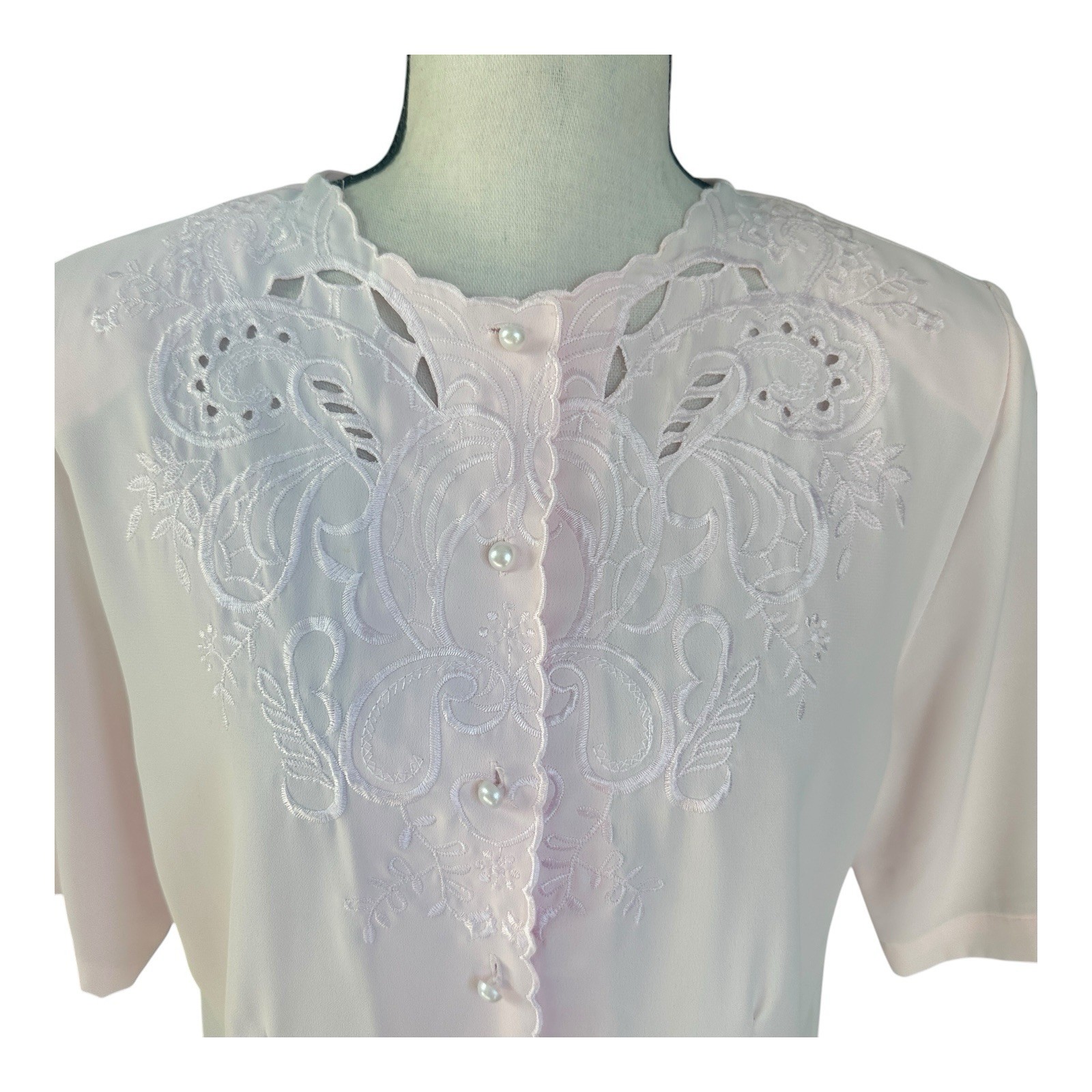 Vtg Christie & Jill Pink Embroidered Blouse Cottagecore Grannycore Lacecore