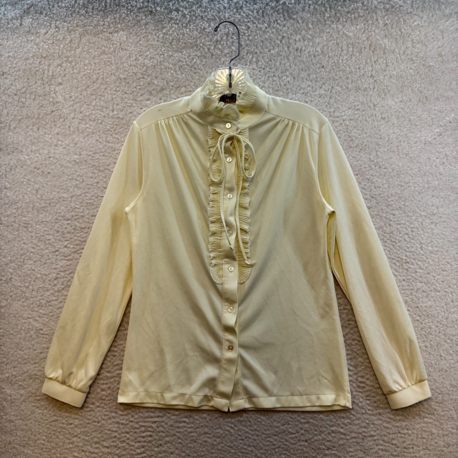 Vintage High Neck Button Up Top Blouse Medium Cream Ivory Edwardian Victorian