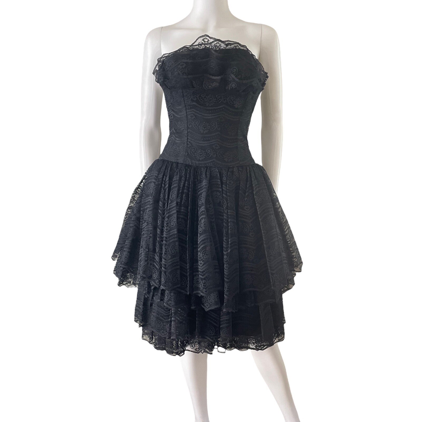 Vintage 1950s Lilli Diamond of California Black Lace Dress XS/S Strapless USA