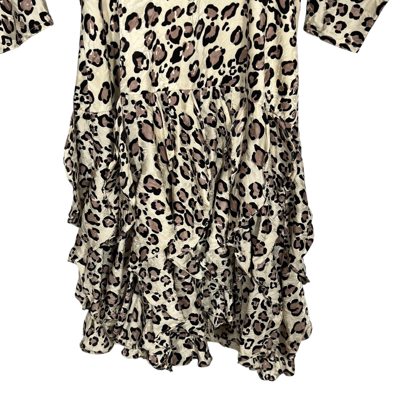 Vtg Lauren Alexandra XS 100% Silk Dress Leopard-Print 80s Knee-Length Dolman