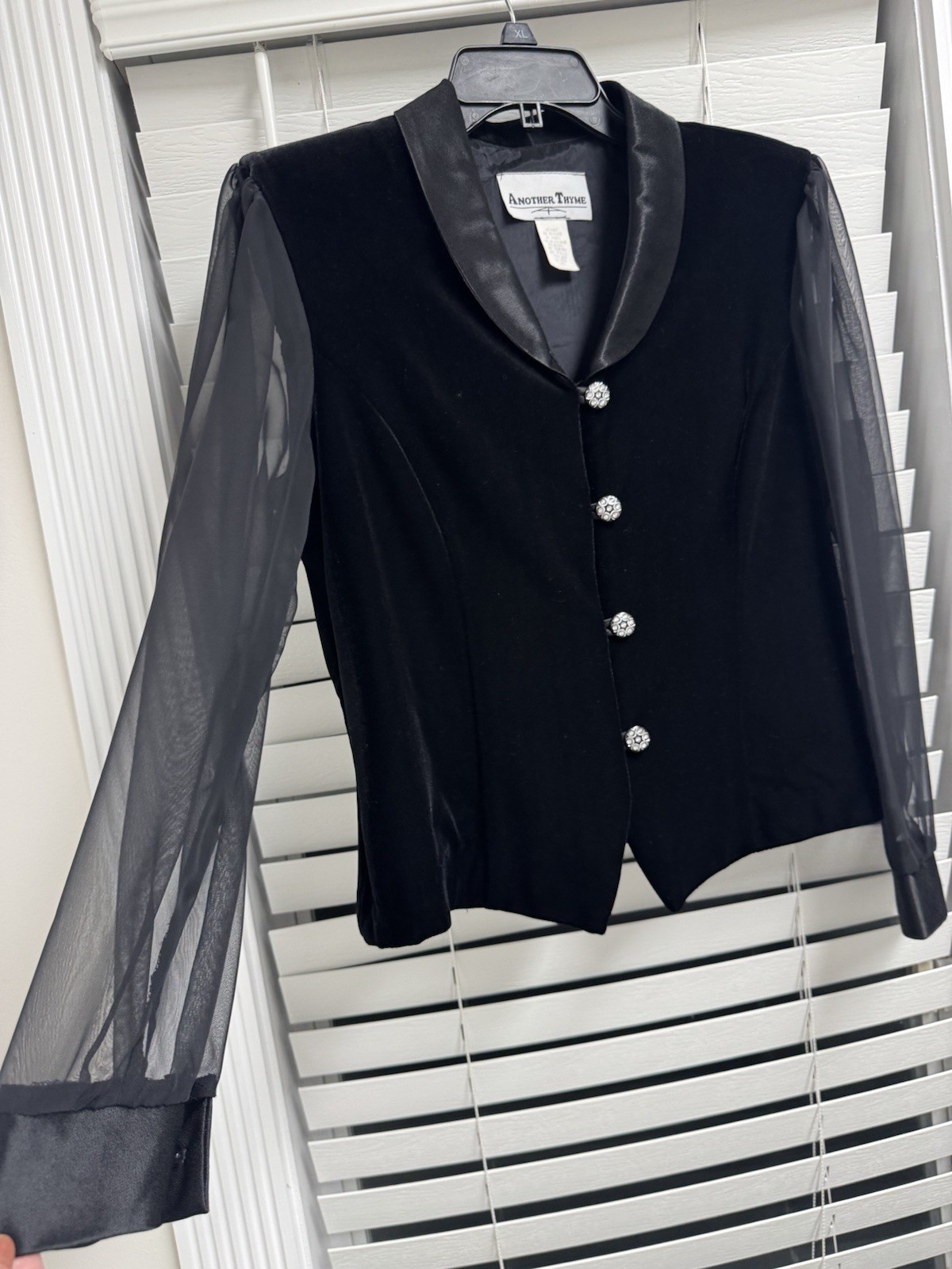 WOMEN’S BLACK VELOUR VINTAGE 1990’S ANOTHER THYME COCKTAIL BLOUSE SZ PL