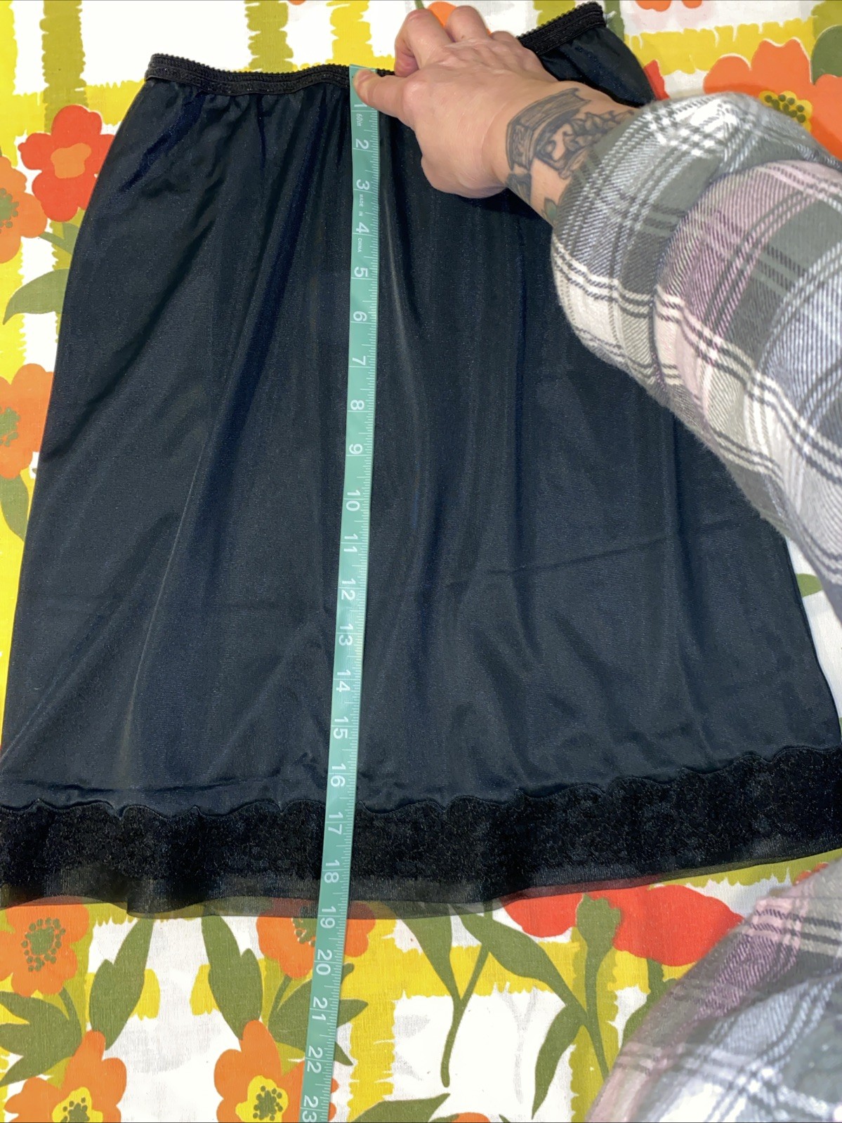 Vintage Komar Black Small Half Slip 19 Inches Long Lace Detail