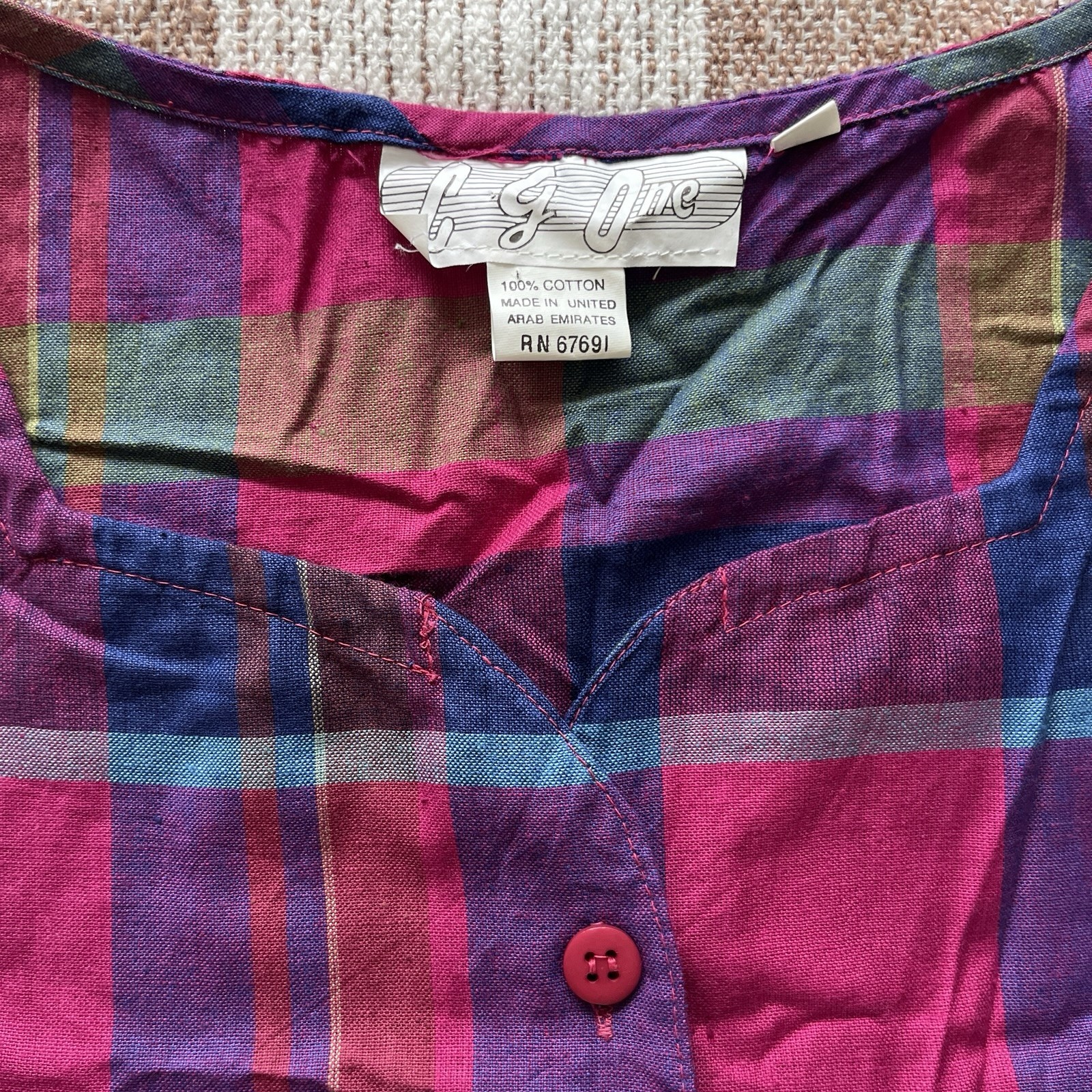 Vintage 90s plaid jumper day dress womens M pink purple blue green sleeveless