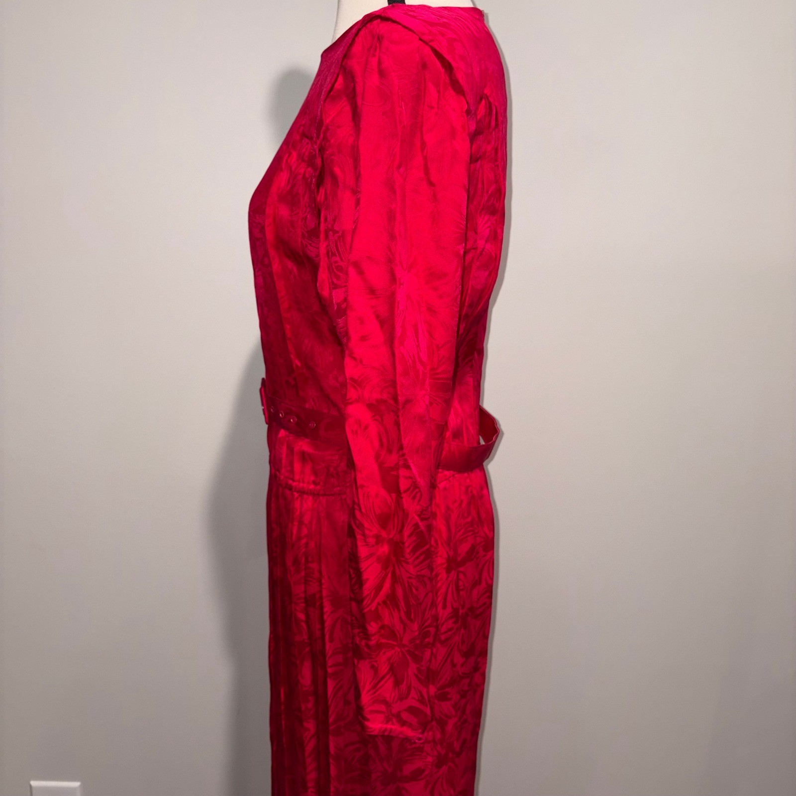 Vintage Silk Jacquard Midi Dress 80s Mob Wife Women 10P Red Argenti Petites