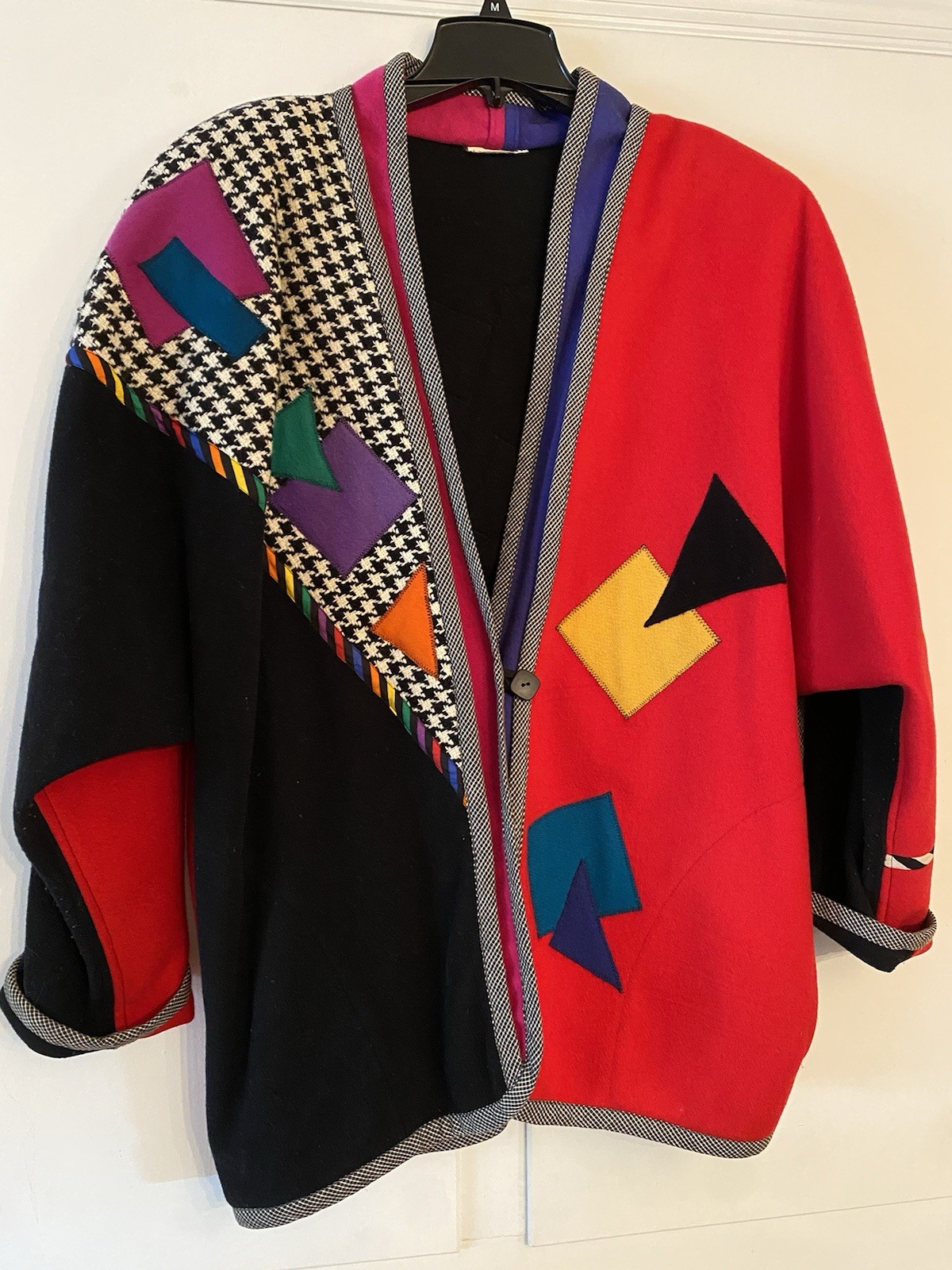 Vintage Pop Art Style Lynn Murray XL Wool Coat Patch Work Geometric 80’s