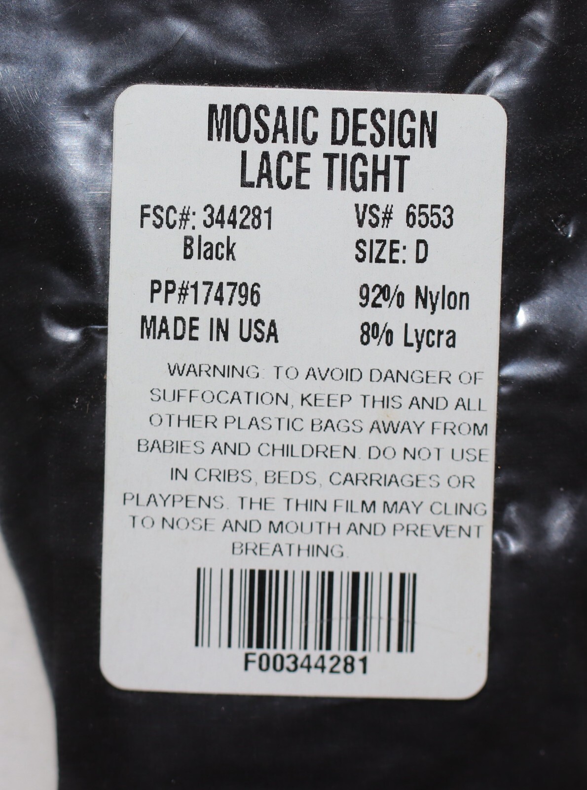 NOS Avon Legwear Fashion Opaque Tights Black Mosaic Design Lace Tights Size D