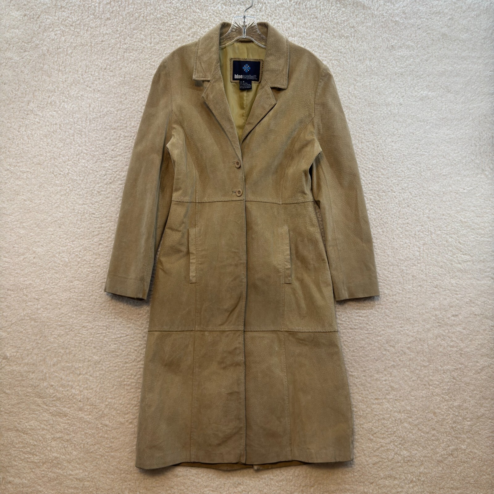 Vintage Leather Jacket Trench Coat Small Medium Tan Beige Khaki Long Midi