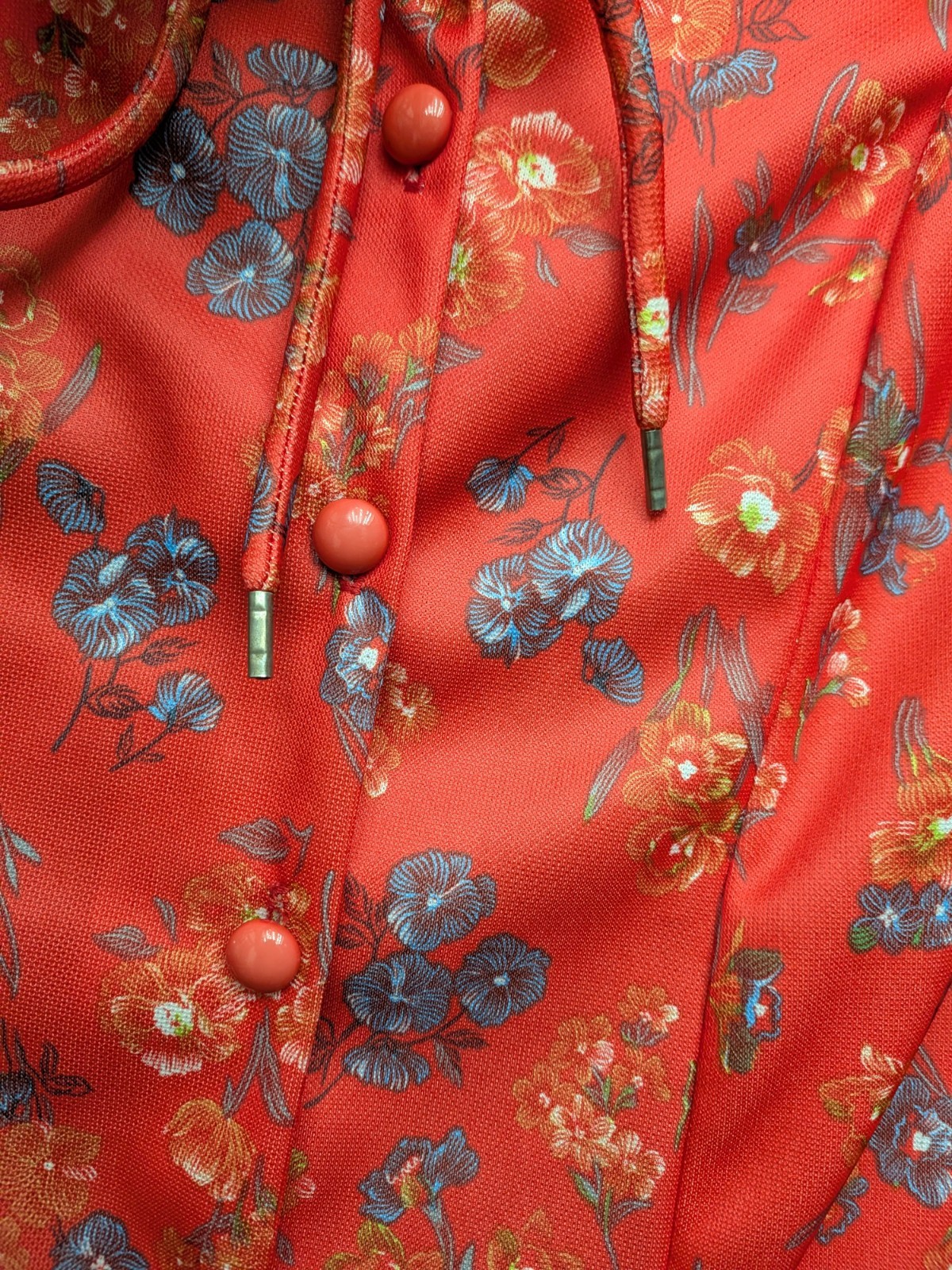 Vintage Floral Polyester Dress House Coat Dress Red Granny Core Grandma Lounge