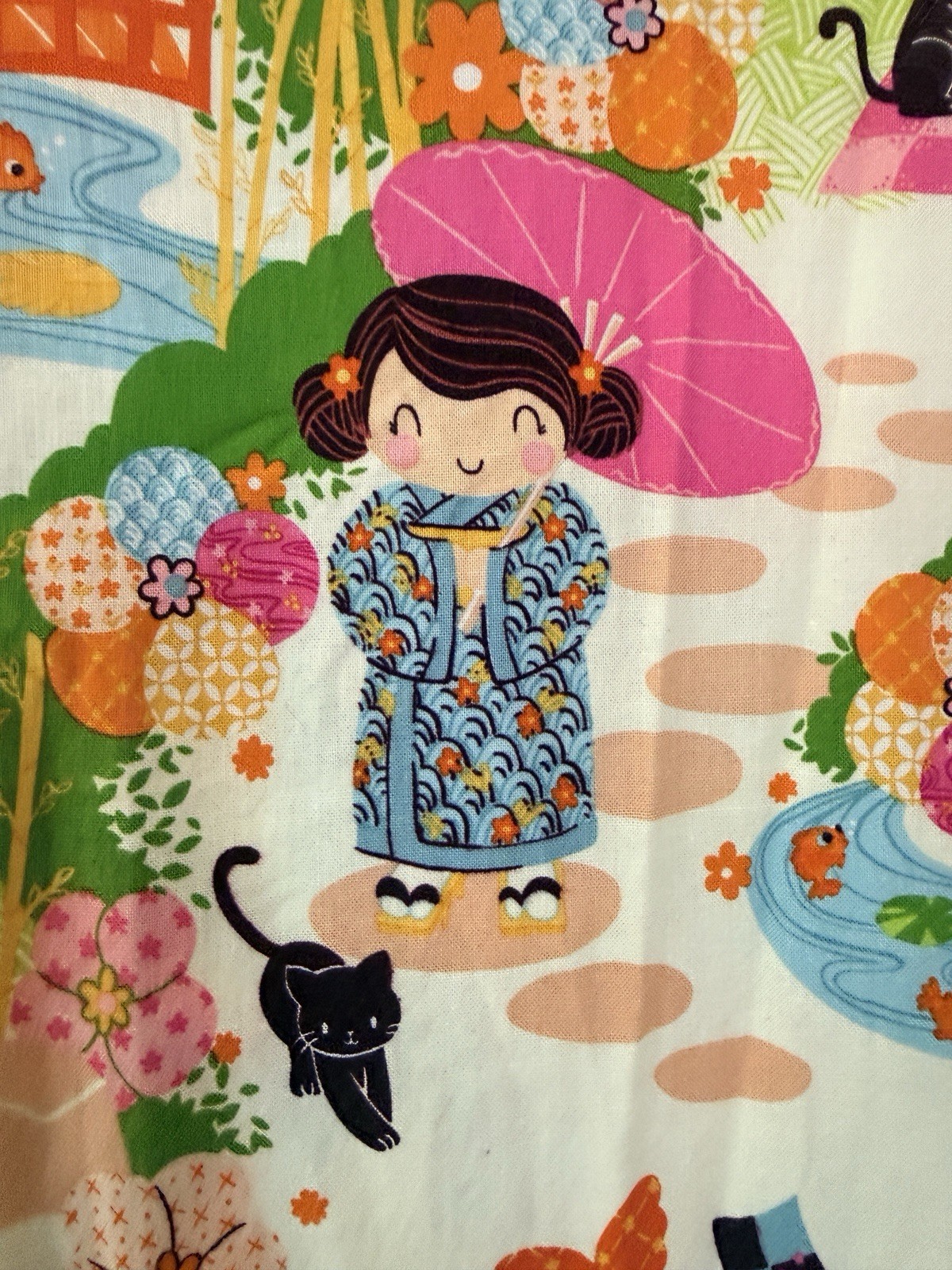 Vintage Handmade Japanese Kawaii XL Top Smock Novelty Print Open Back Cotton New