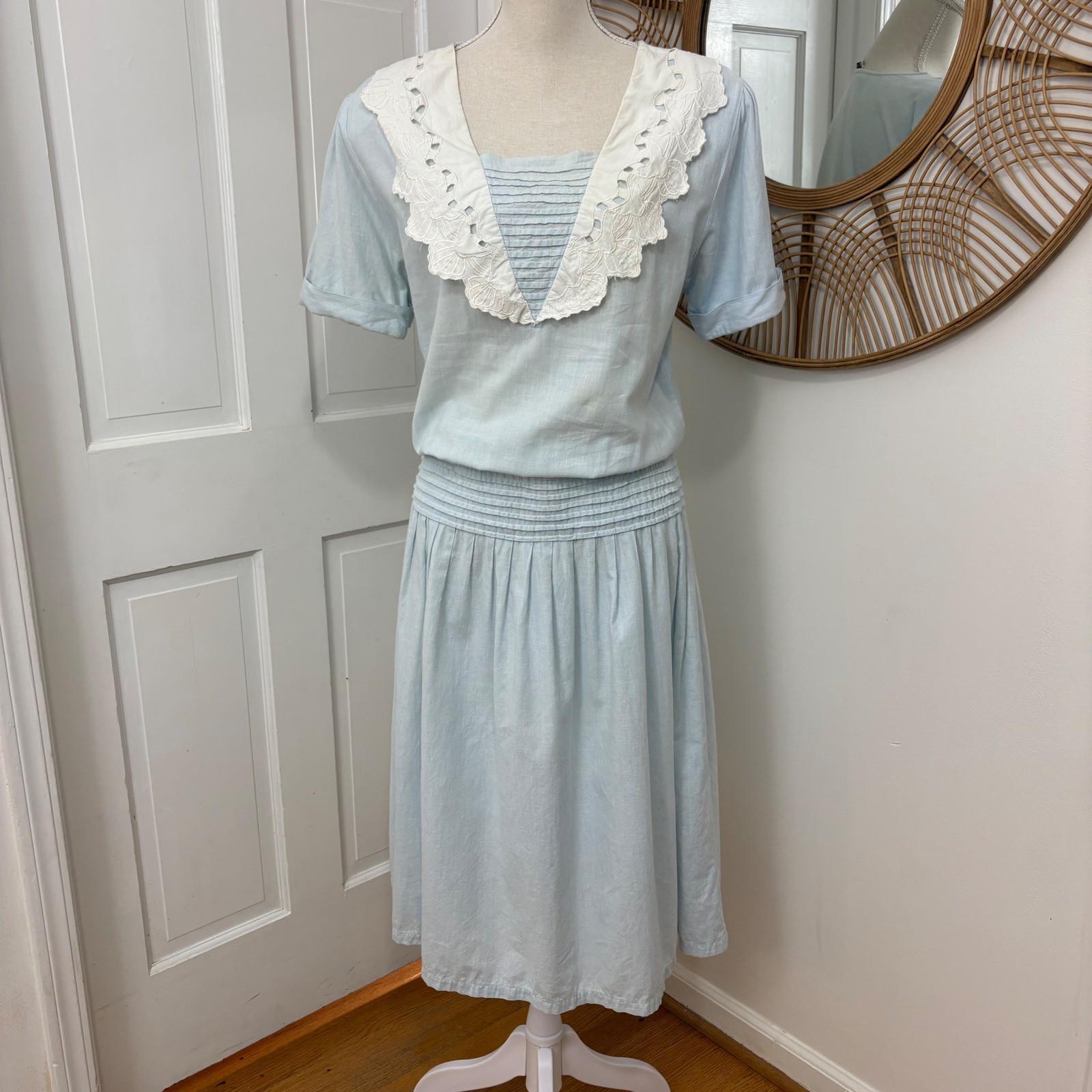 Ulterior Motives VTG Dress L Cotton Lace Collar Prairie Drop Waist Cottagecore