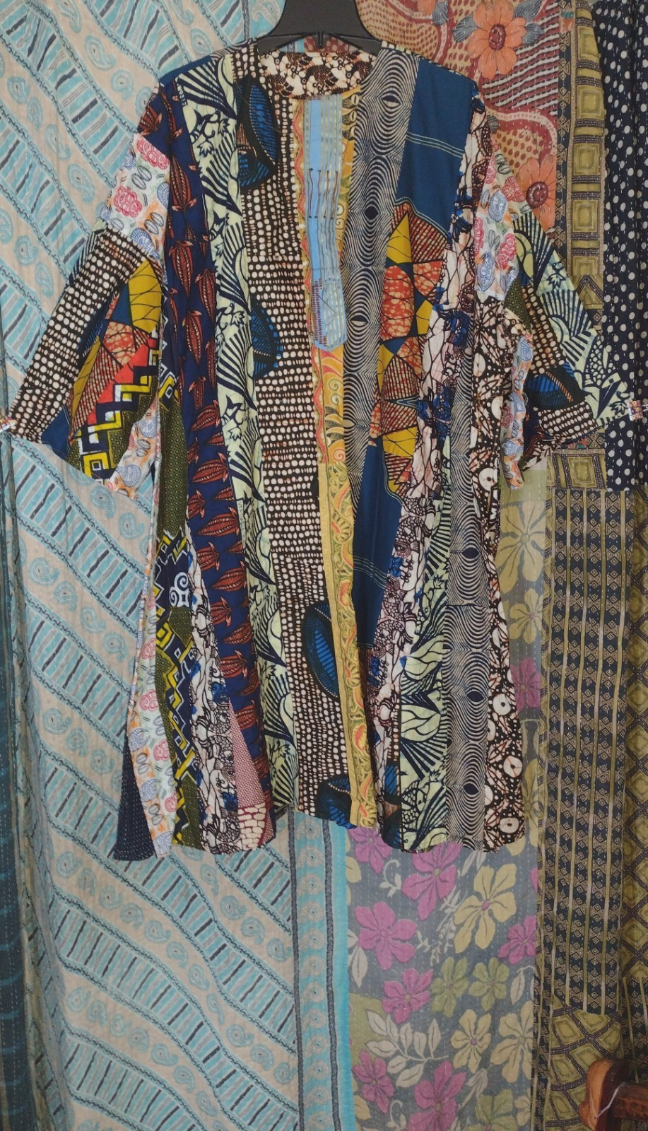 VTG. Crazy Patchwork African Kaftan Dress Cotton 56B Handmade One of a Kind