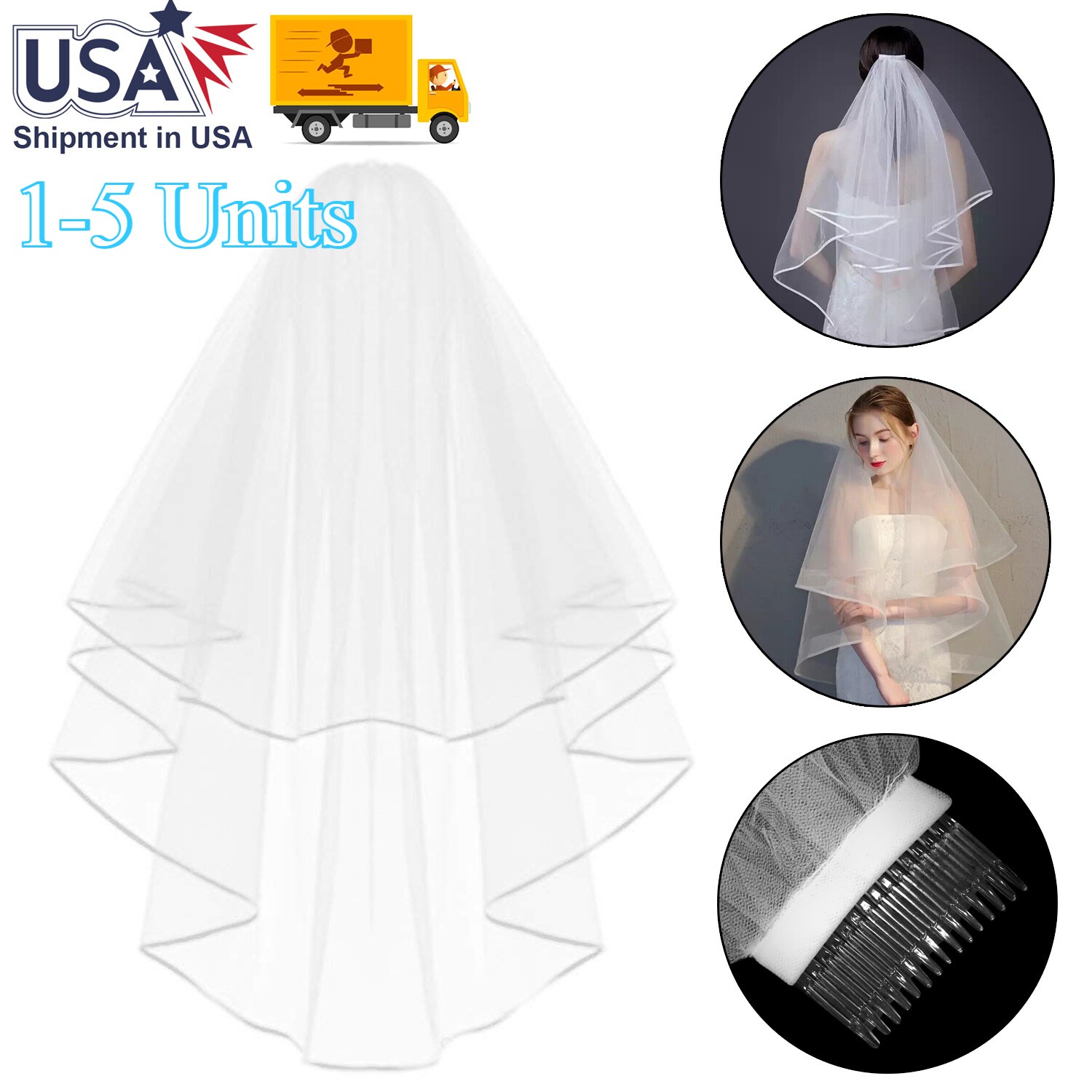 For Artistic Photo and Wedding Double Ribbon Edge Cascade Wedding Veil with Comb