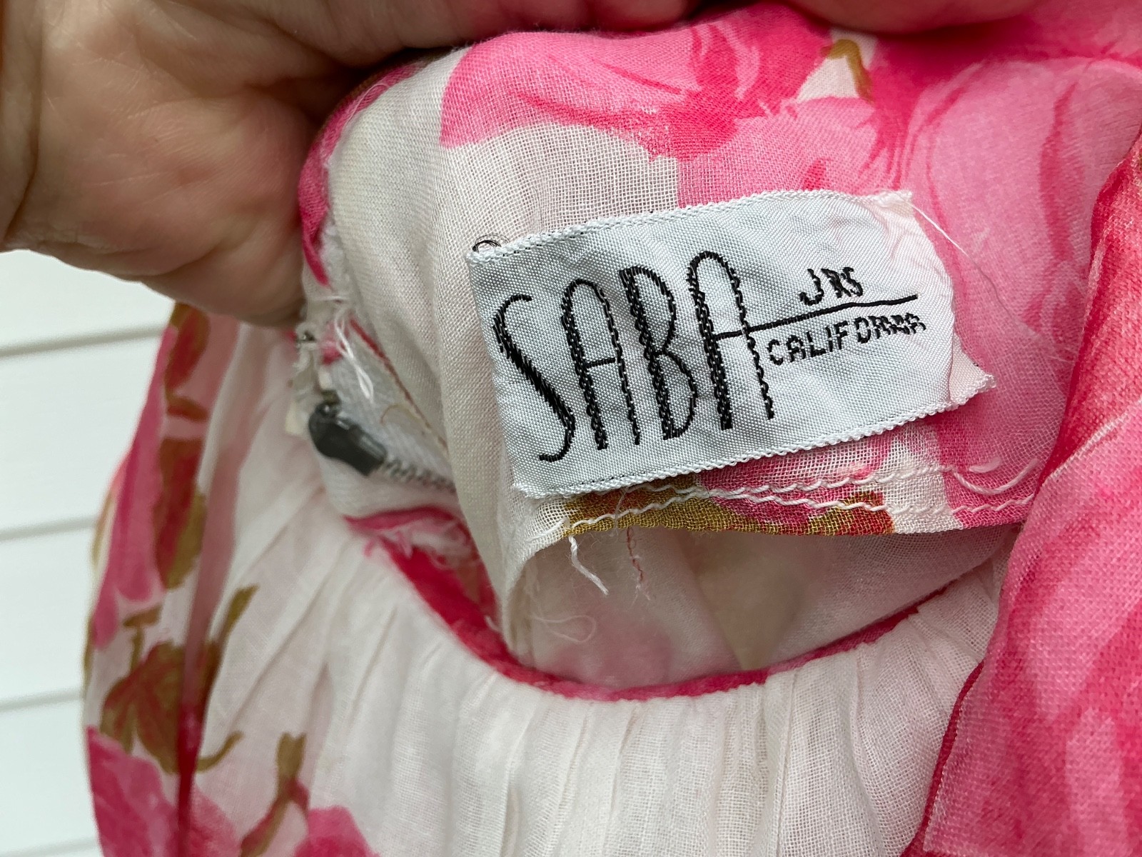 1950s Sleeveless Pink Rose Print Flowy Summer Cotton Vintage Dress Saba Juniors