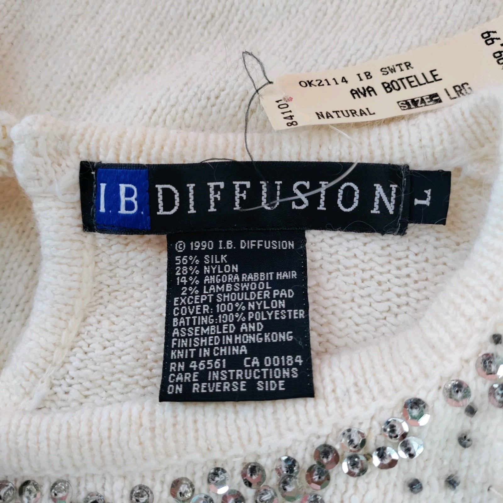 Vintage 90’s I.B. Diffusion Embellished Sweater Silk Blend Ivory Women’s Sz L