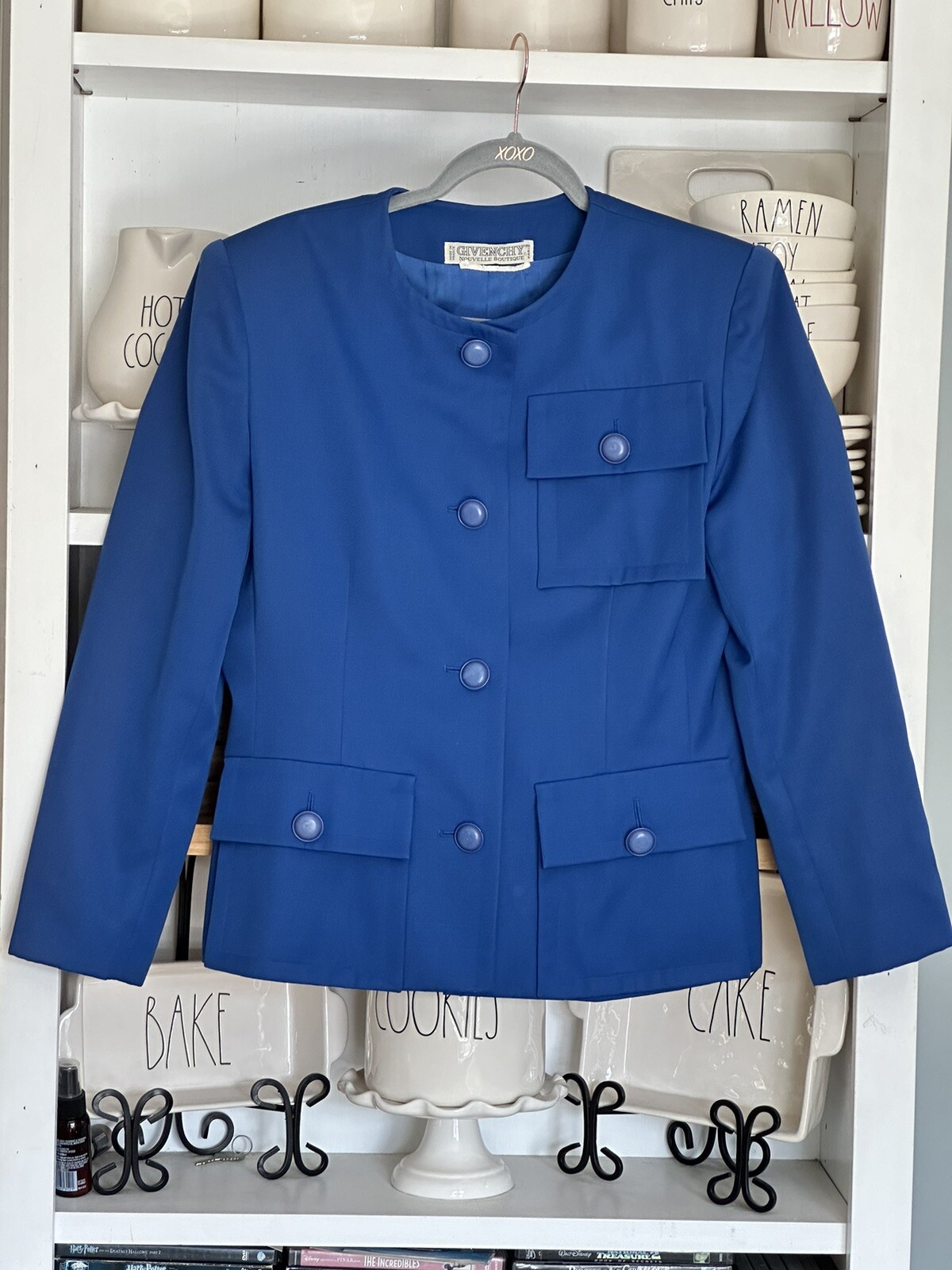 Vintage Givenchy 90’s Cropped Jacket Wool Exterior Silk Interior Electric Blue