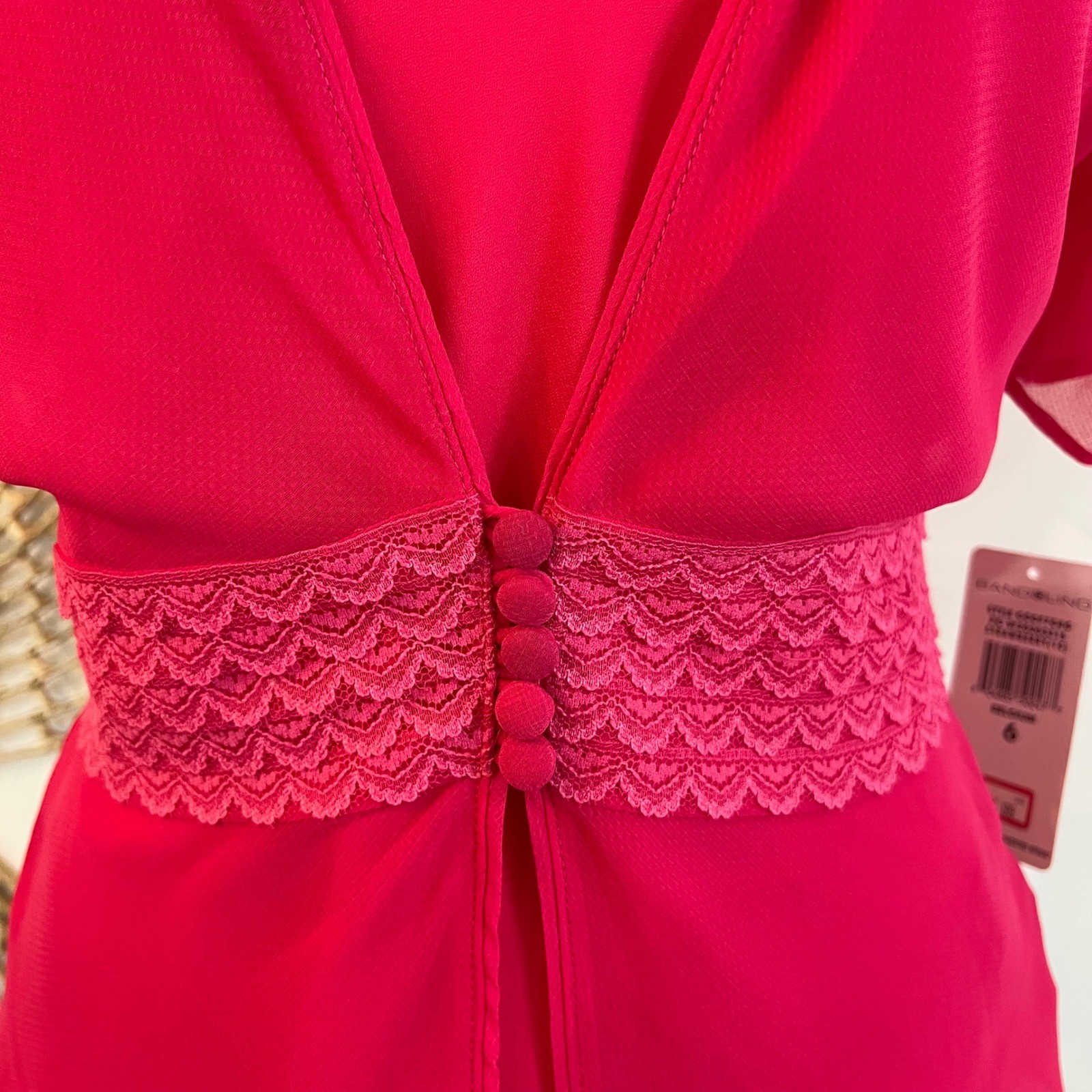 Vintage Bandolino Pink Sheer Chiffon Twin Set Lace Camisole Cardigan Y2K Size 6