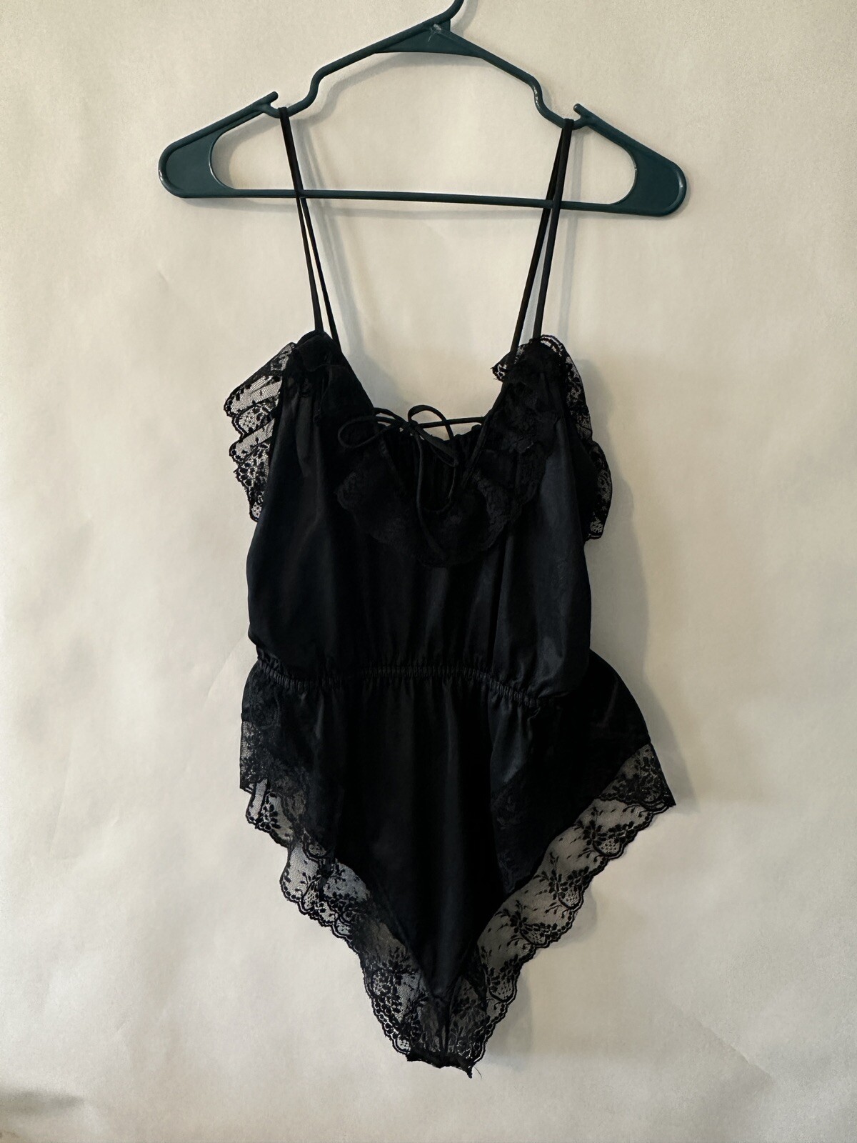 Vintage 1960s Teddie Pandora Lingerie by Chic Lace Satin Sexy High Leg Black LRG