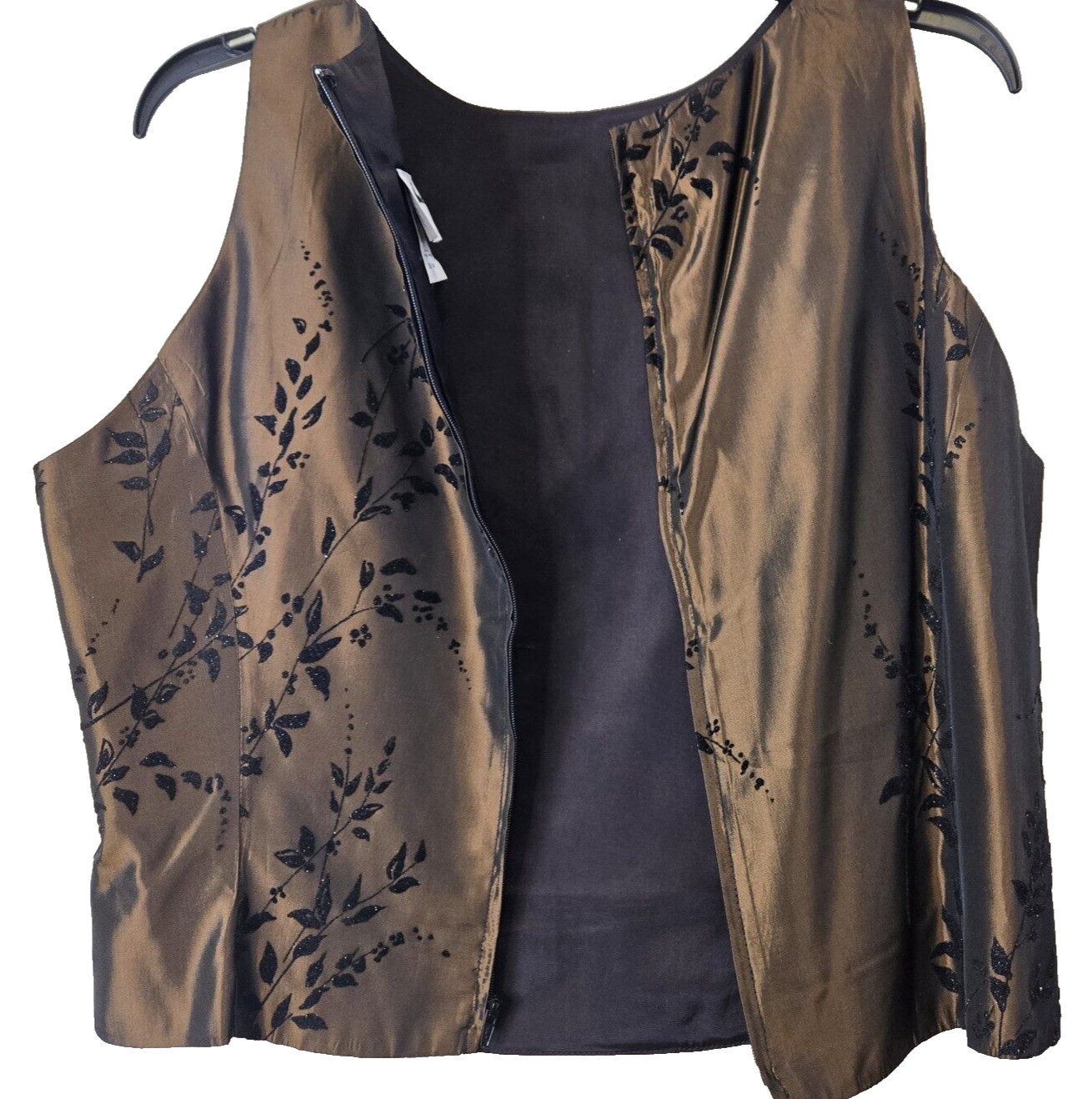 VTG Jeffrey Dara Top Women’s 14 Brown Blk Velvet Floral Full Zip Forest Fairy