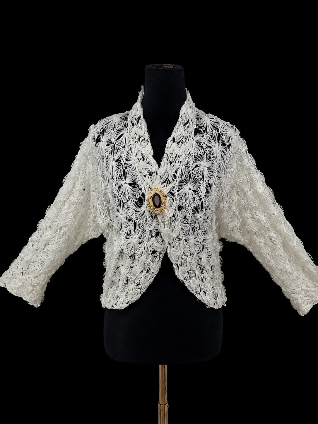 VTG’70s Made in Japan Hand Made Acrylic Crochet Bolero Victorian Style Cardigan.