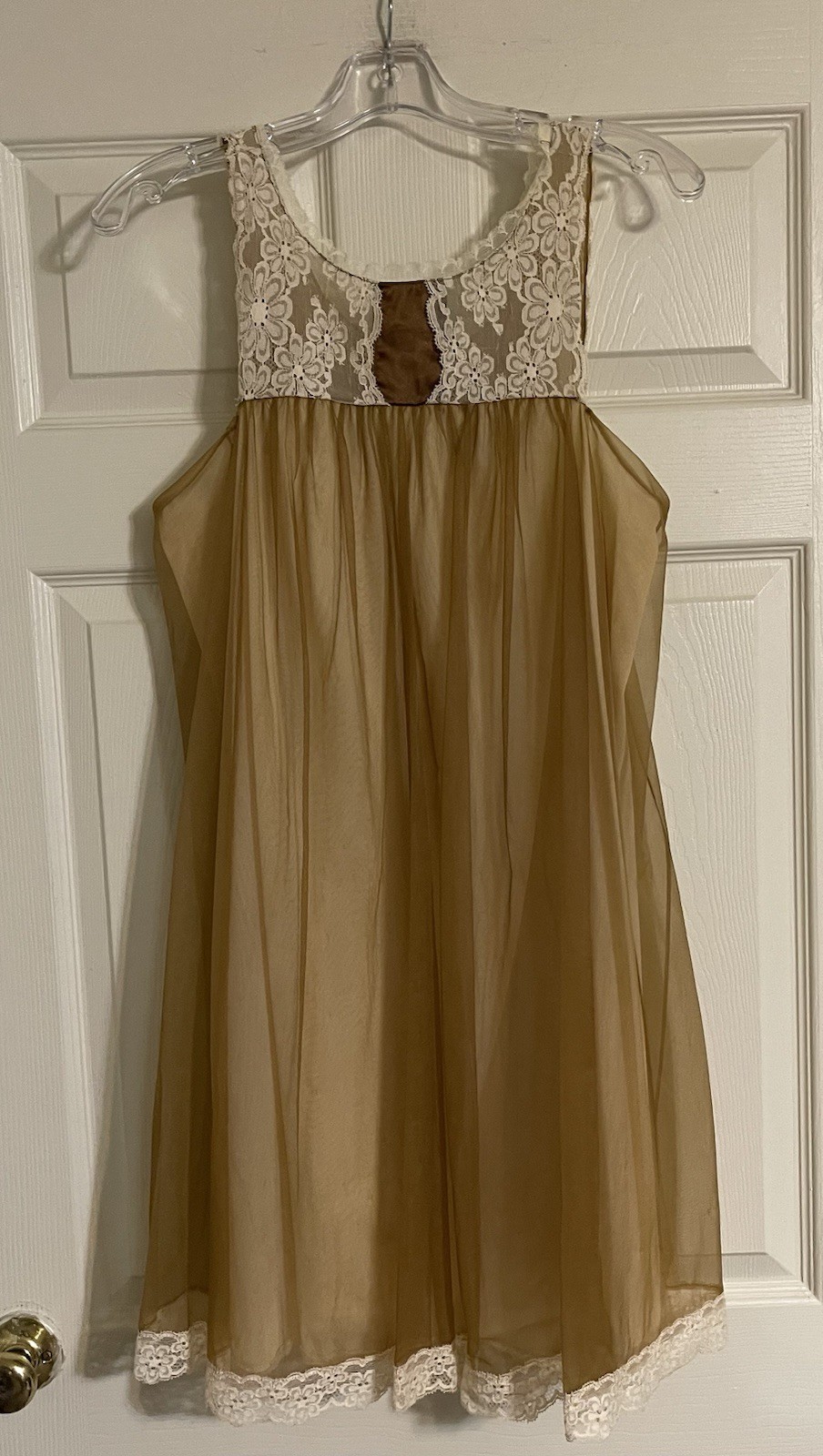 Vintage Vanity Fair Peignoir Set Robe Gown Women’s Sz S Mocha Brown Double Nylon