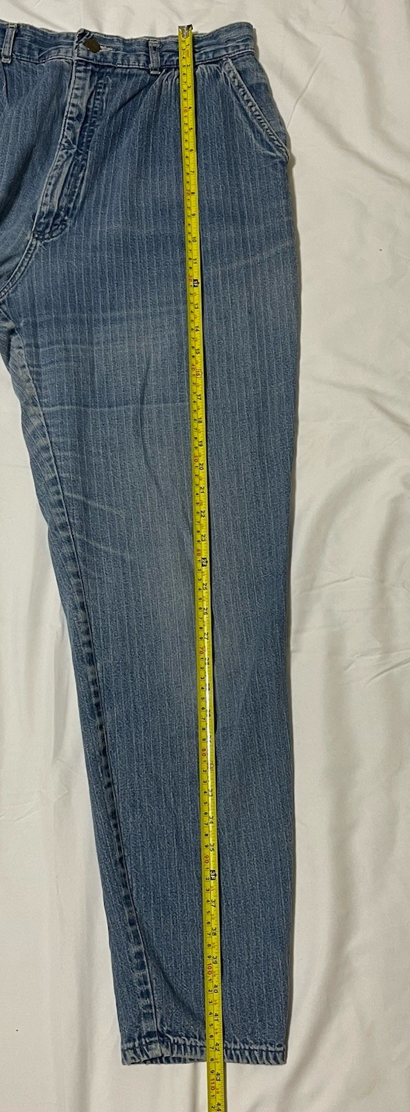 Vtg 80s Lee Riders Pinstripe Jeans High Waisted Union Made USA Mom Denim 16