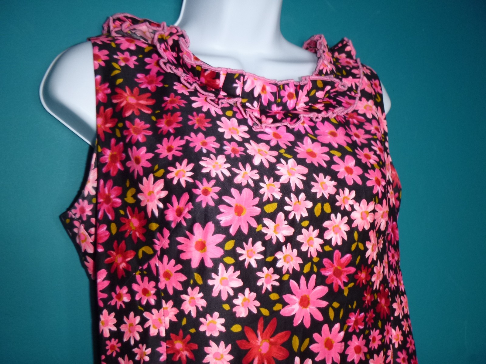 Vtg Charlotta Of California By Glazier Flower Power Maxi Dress PINK Daisies Sz M