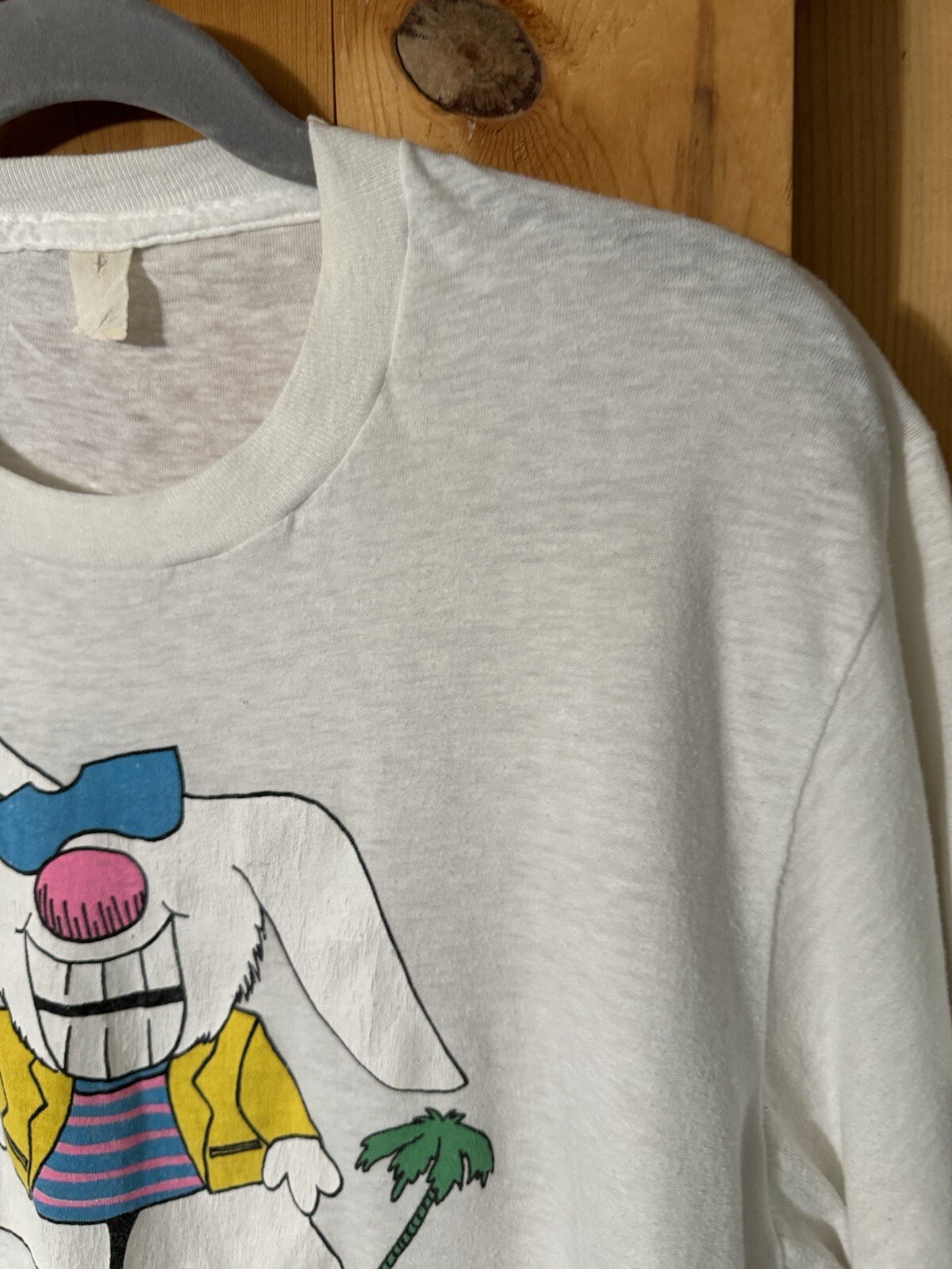VTG 1985 Bunny & Palm Trees Micro Crop Tee Women’s M/L Oasis Women’s Teens