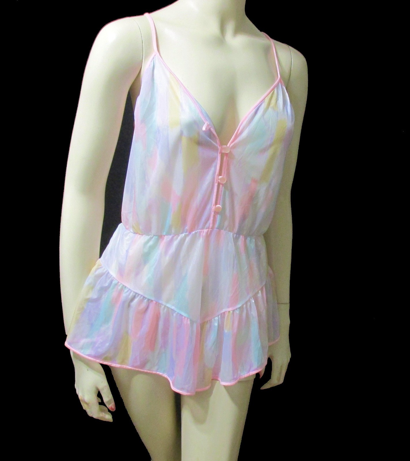 VTG Vassarette Lingerie Romper Teddy size 36 Silky Smooth Pastels Playsuit USA