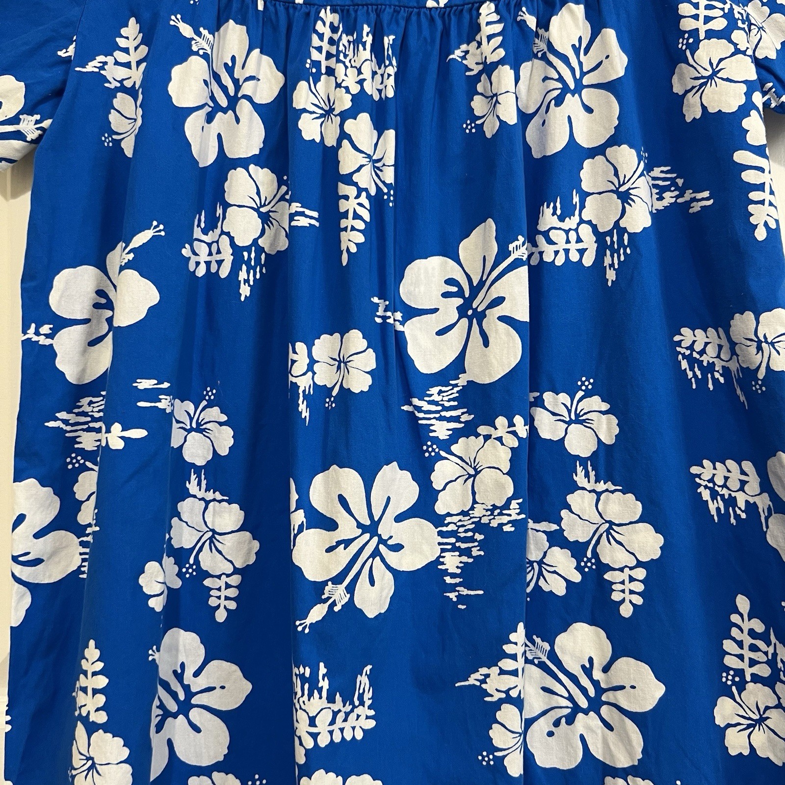 Vtg Ui-Maikai Traditional Hawaiian Muumuu Dress Blue White Hibiscus Size M/L