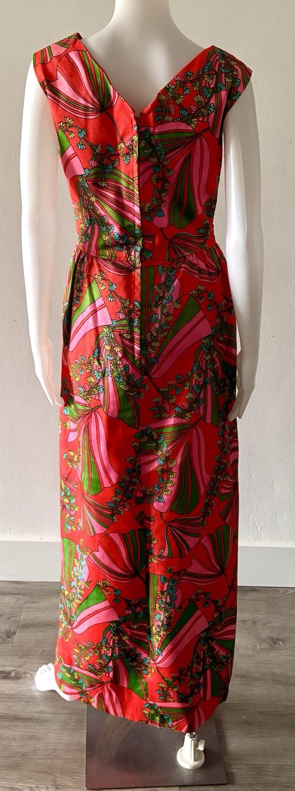 Vintage 70s B.Altman Faux Wrap Maxi Dress Gown PINK RED MOD Size 14