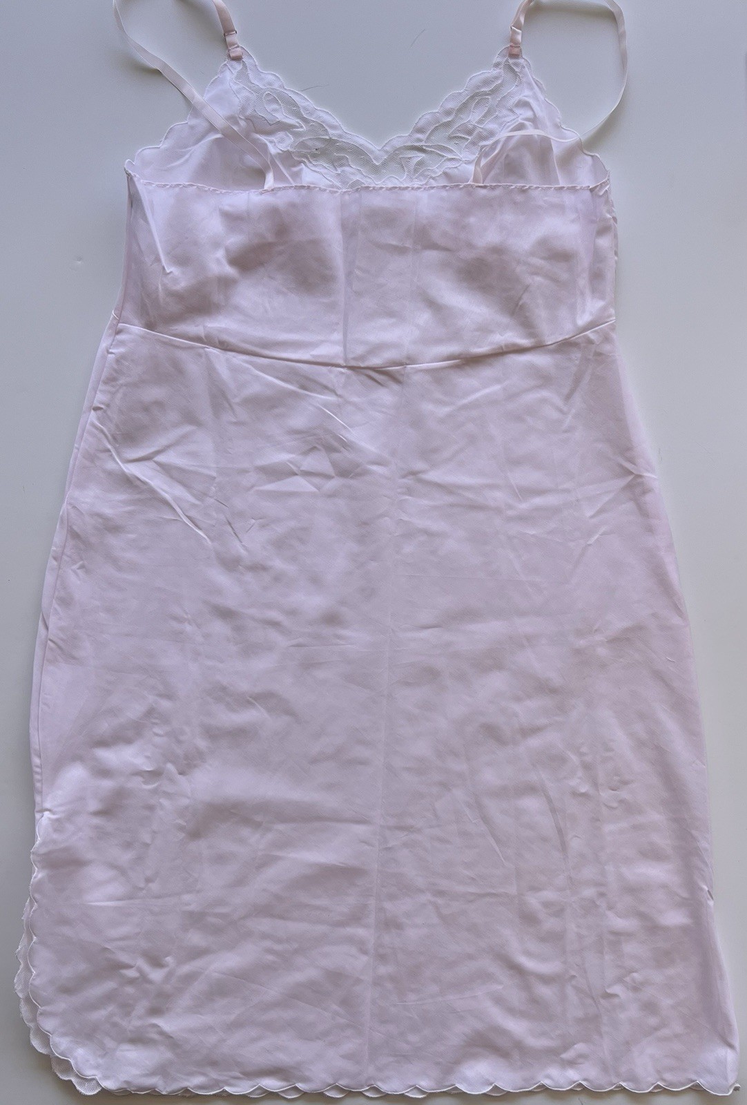 Sears Size 38 Bias Cut Cotton Blend Pink Slip Nightie Lingerie Delicate Lace
